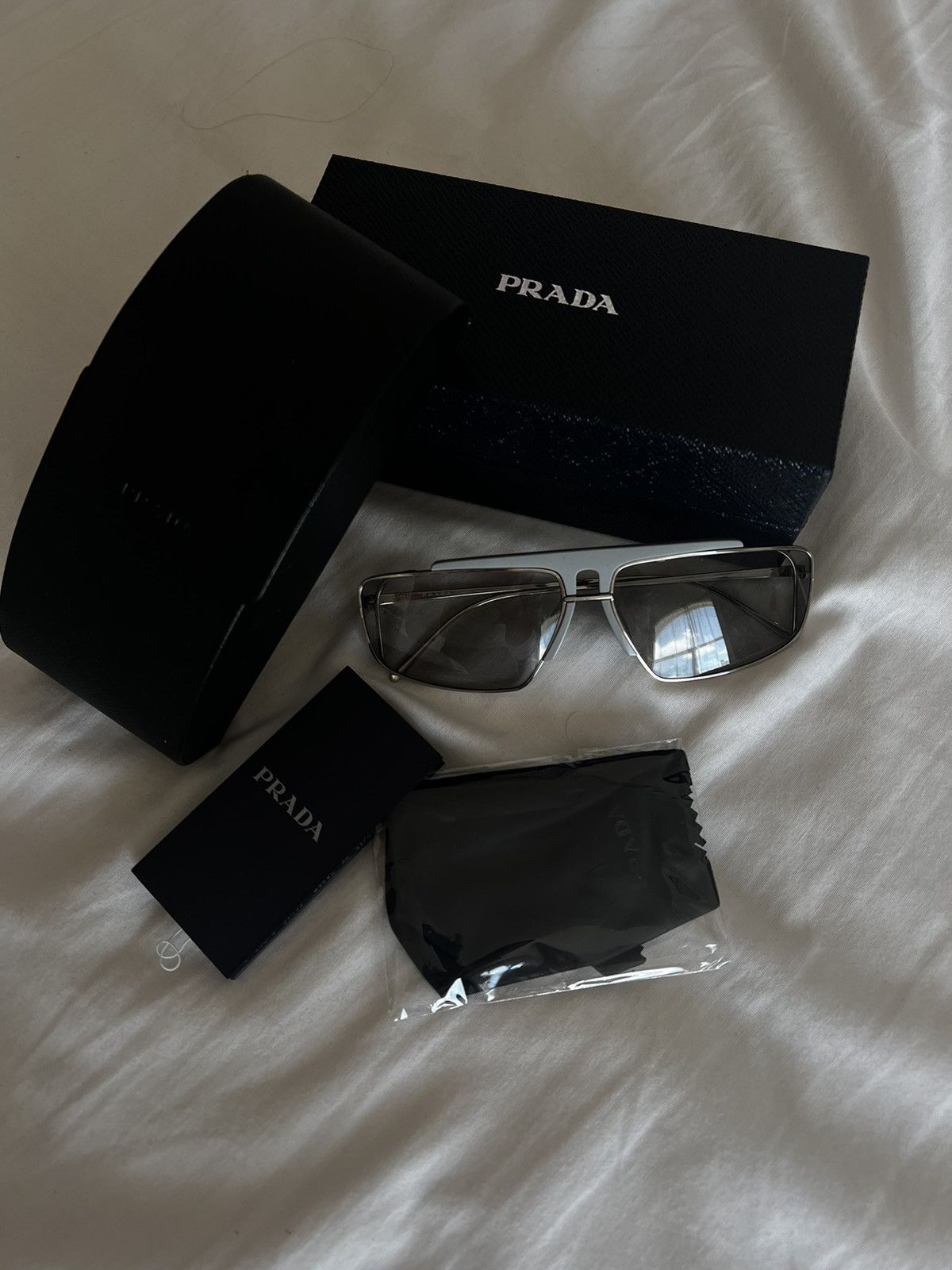 Pre-owned Prada Spr50v Grey Futuristic Sunglasses