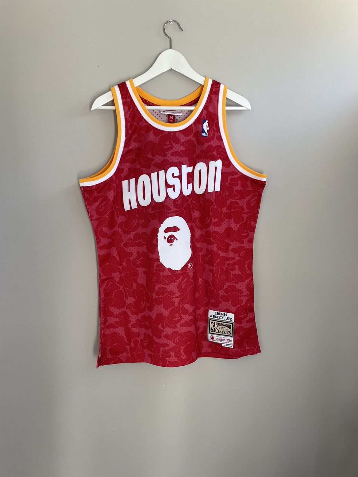 BAPE x Mitchell & Ness Houston Rockets Camo Basketball Swingman Jersey  Red S-M