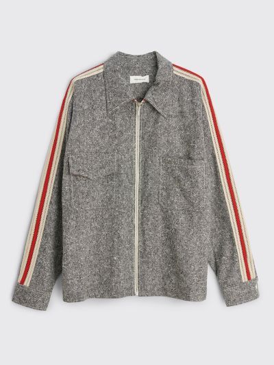 Charlie Zipped Shirt Jacket in Ash Grey with Stripe Sleeves