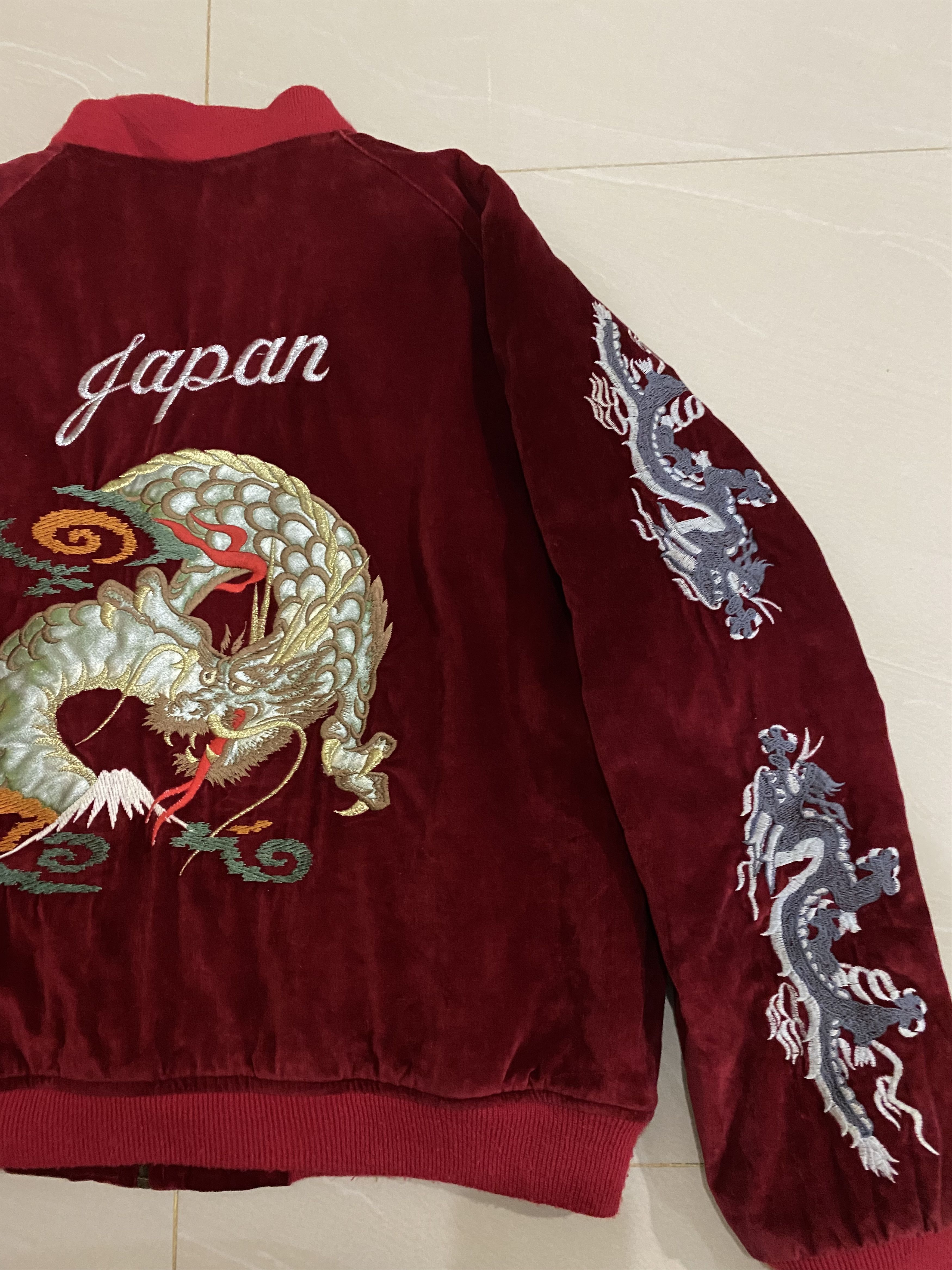 Japanese Brand Sukajan Jacket Red Velvet Embroidery Big Dragon Logo Rare Size US L / EU 52-54 / 3 - 4 Thumbnail