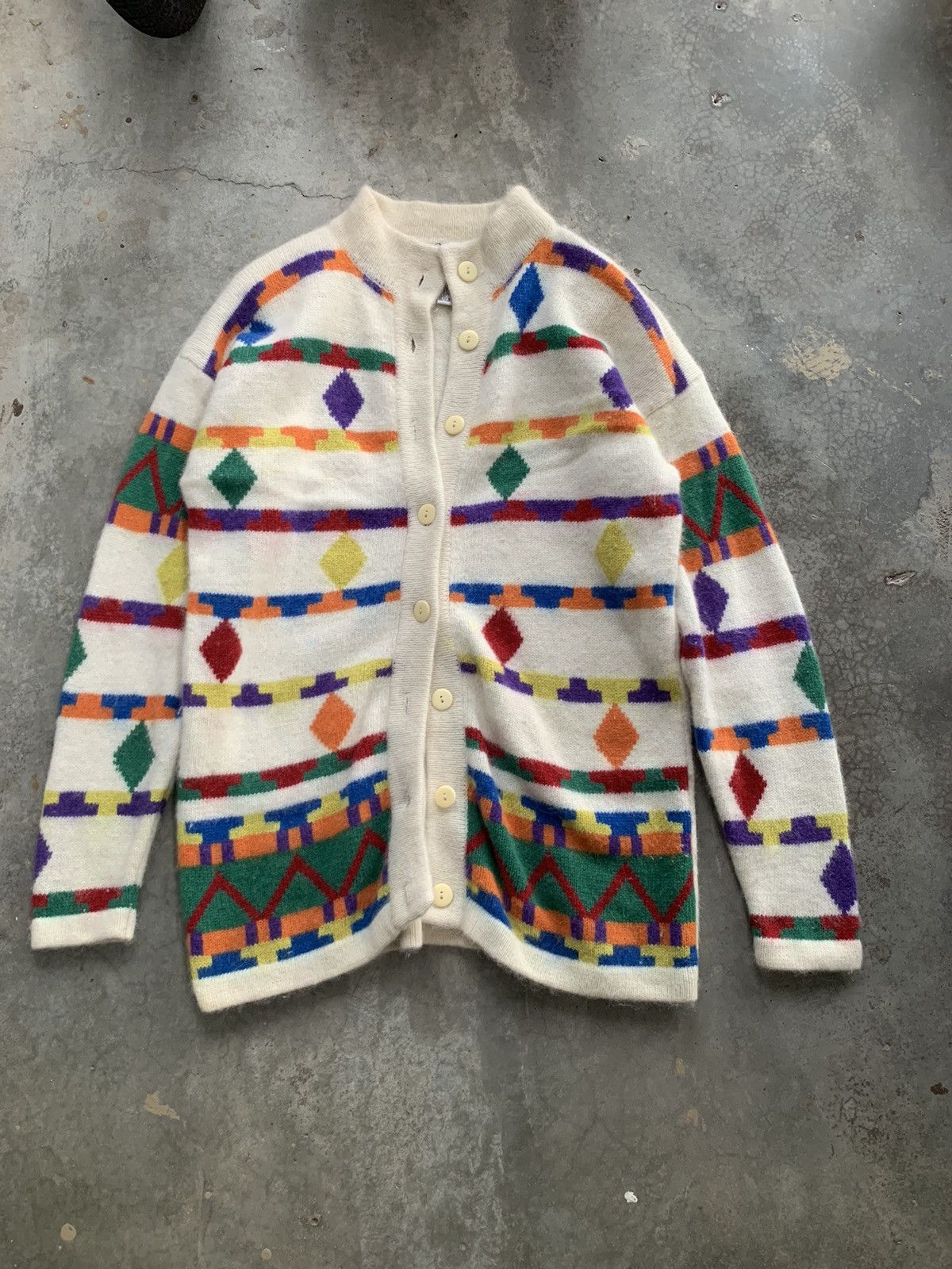 image of 90's Mohair Cardigan Carducci in White, Men's (Size Medium)