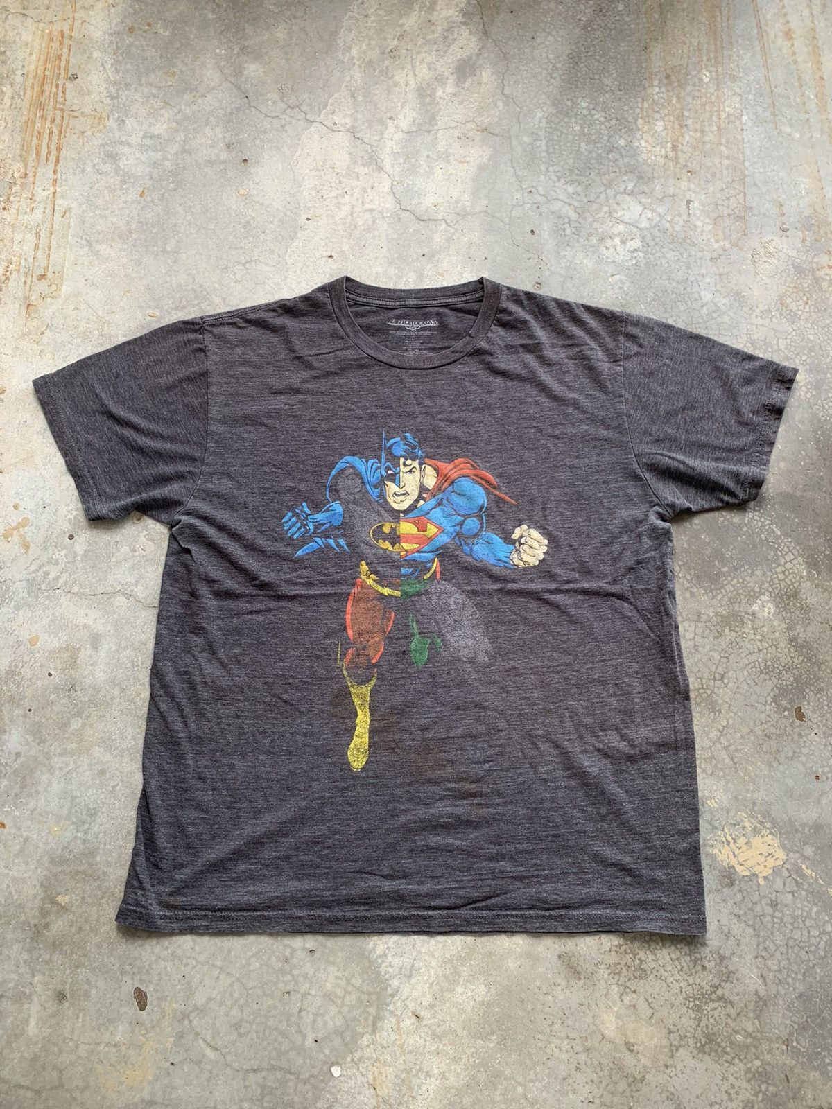 image of Dc Comics x Marvel Comics Vintage Justice League Superman Batman Flash Printed Tshirt in Grey (Size