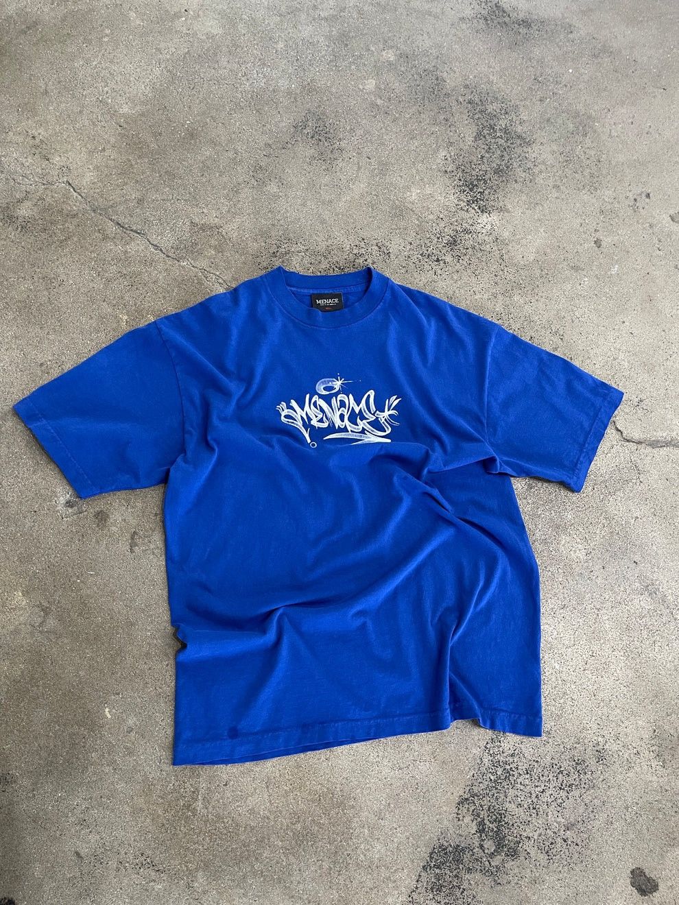 image of Heavyweight High Neck Graffiti Tee in Royal Blue, Men's (Size Large)