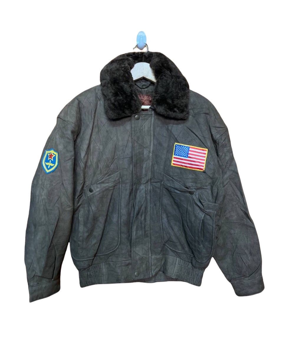 image of Vintage Faux Fur America X Soviet Union Patch Leather Jacket, Men's (Size Medium)