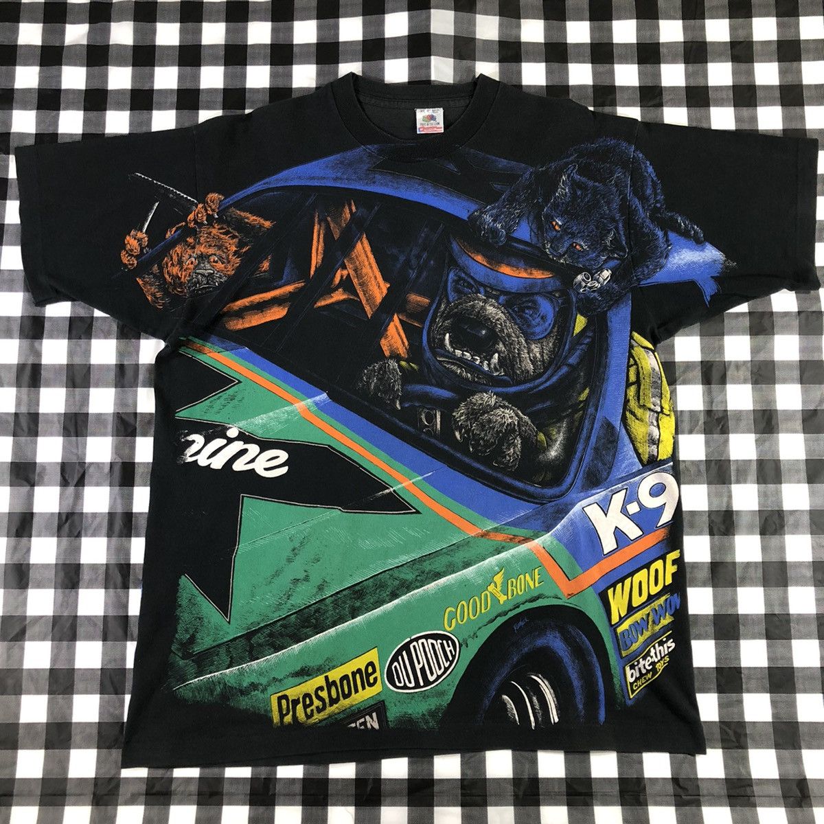 Nascar K9 Dog Racing Crazy Cats All Over Print 90s Vintage