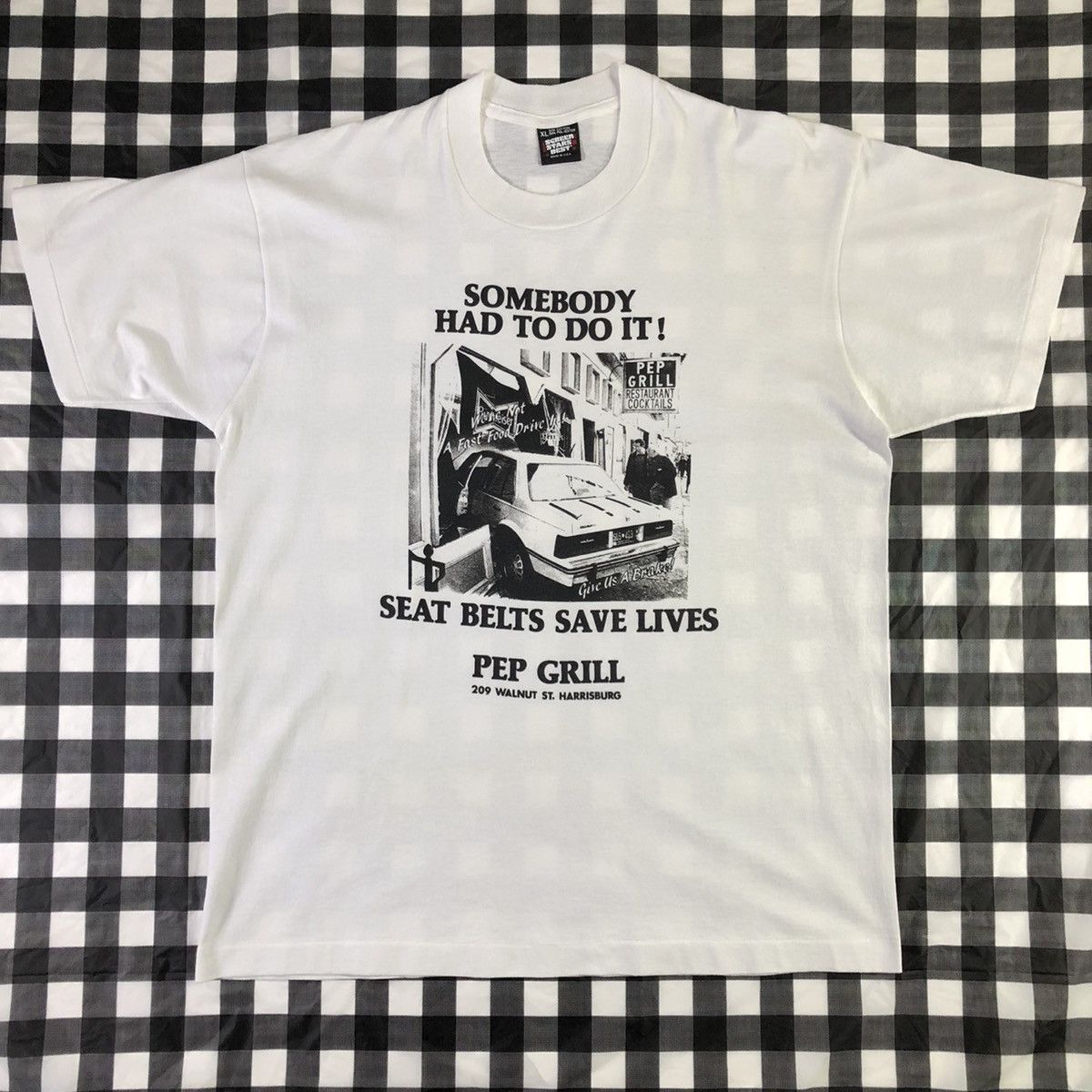 Vintage Car Crash Restaurant Pep Grill Seat Belts Save Lives Tee Size US XL / EU 56 / 4 - 1 Thumbnail