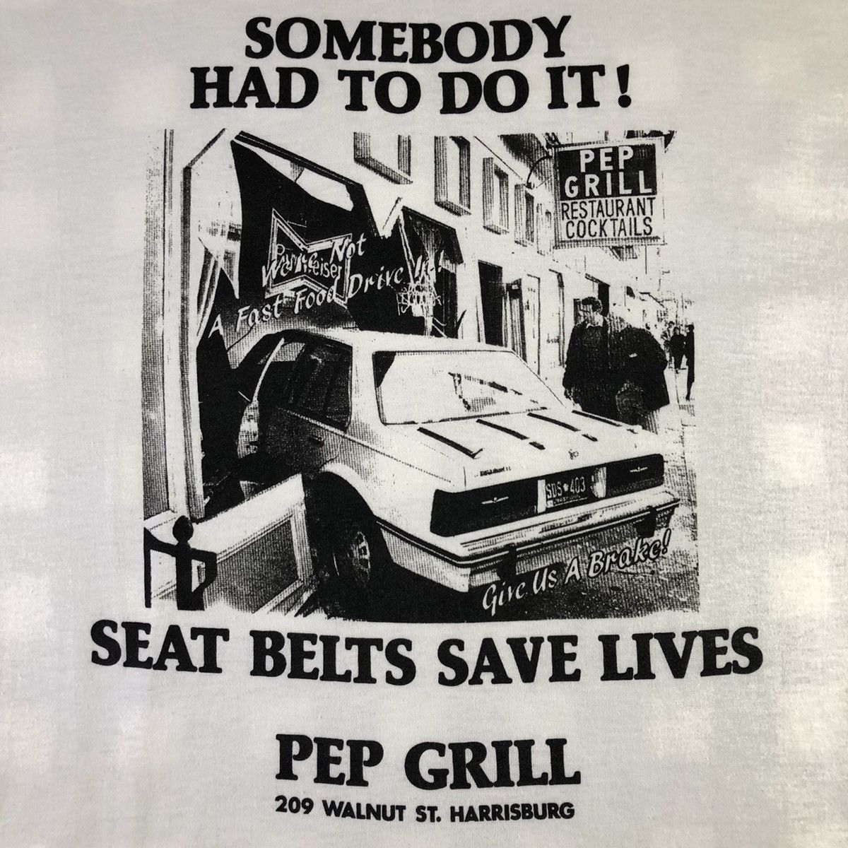 Vintage Car Crash Restaurant Pep Grill Seat Belts Save Lives Tee Size US XL / EU 56 / 4 - 4 Thumbnail