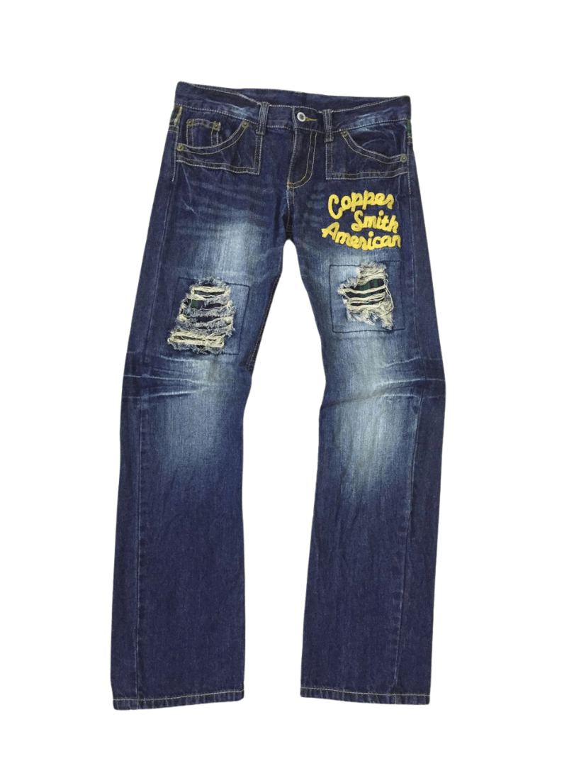 Copper Smith American patchwork distressed denim jeans