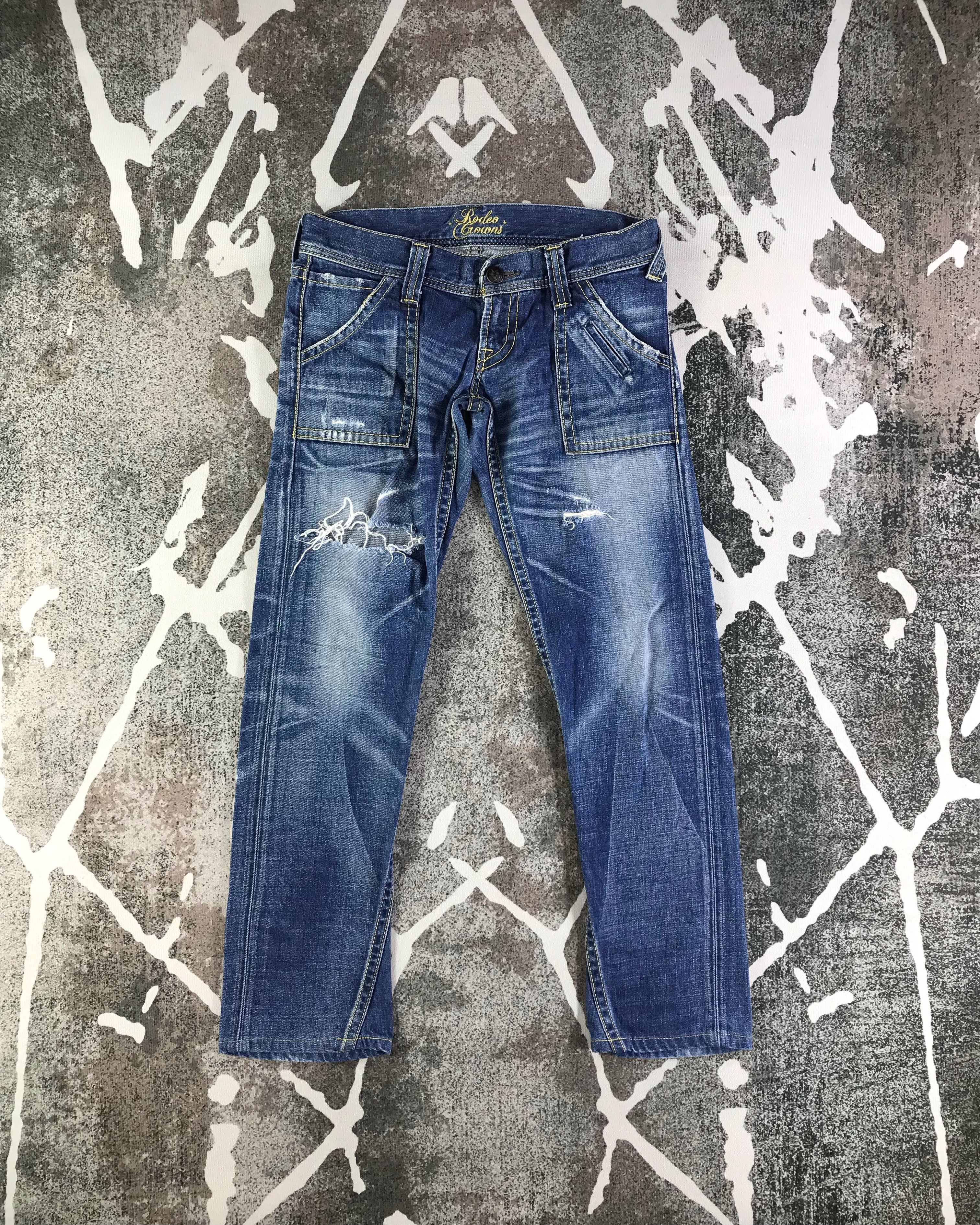 image of Distressed Denim Rodeo Crowns Jeans Ripped Denim Kj2685 in Blue, Men's (Size 28)
