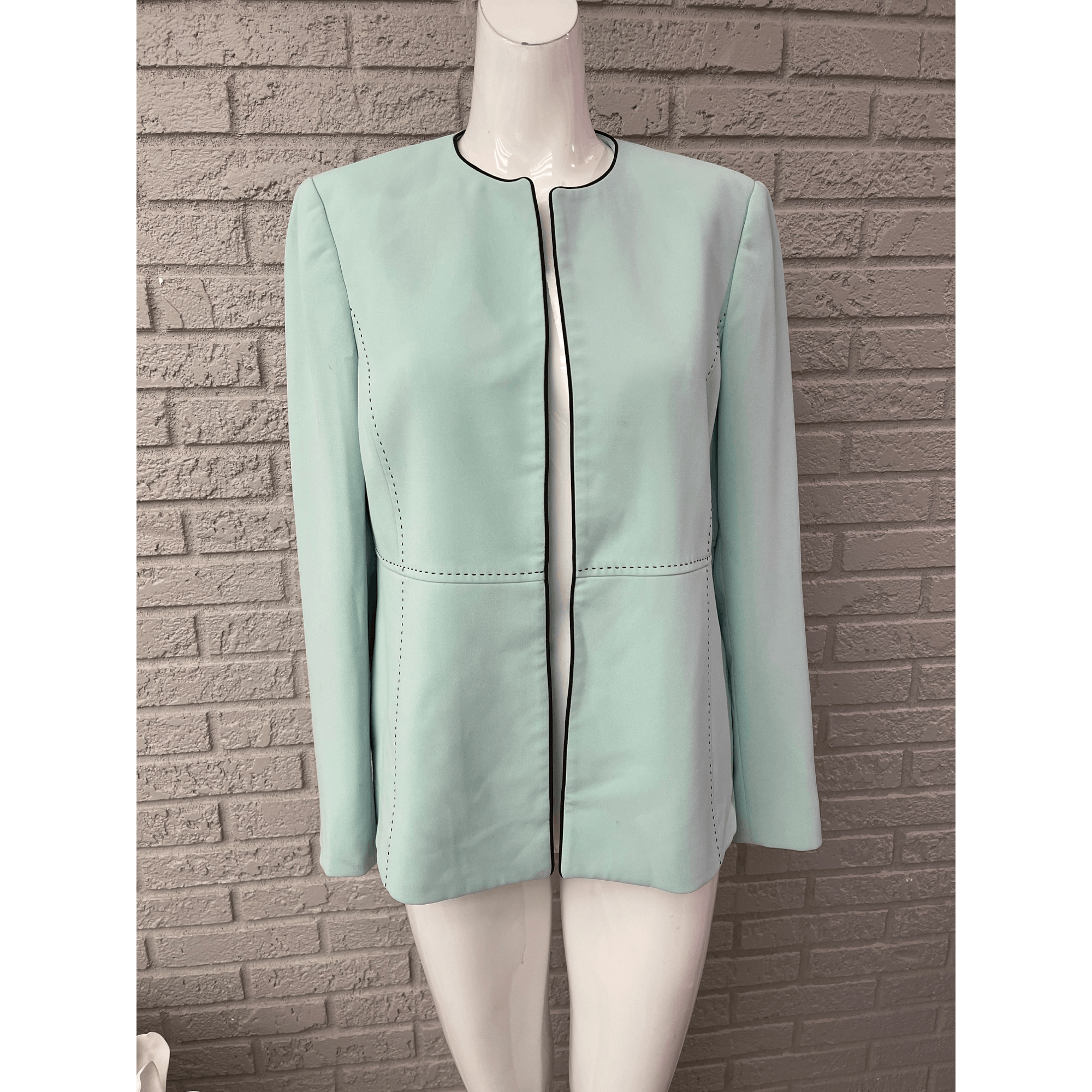 Kasper Mint with Black Stitching Open Front Jacket Size 8