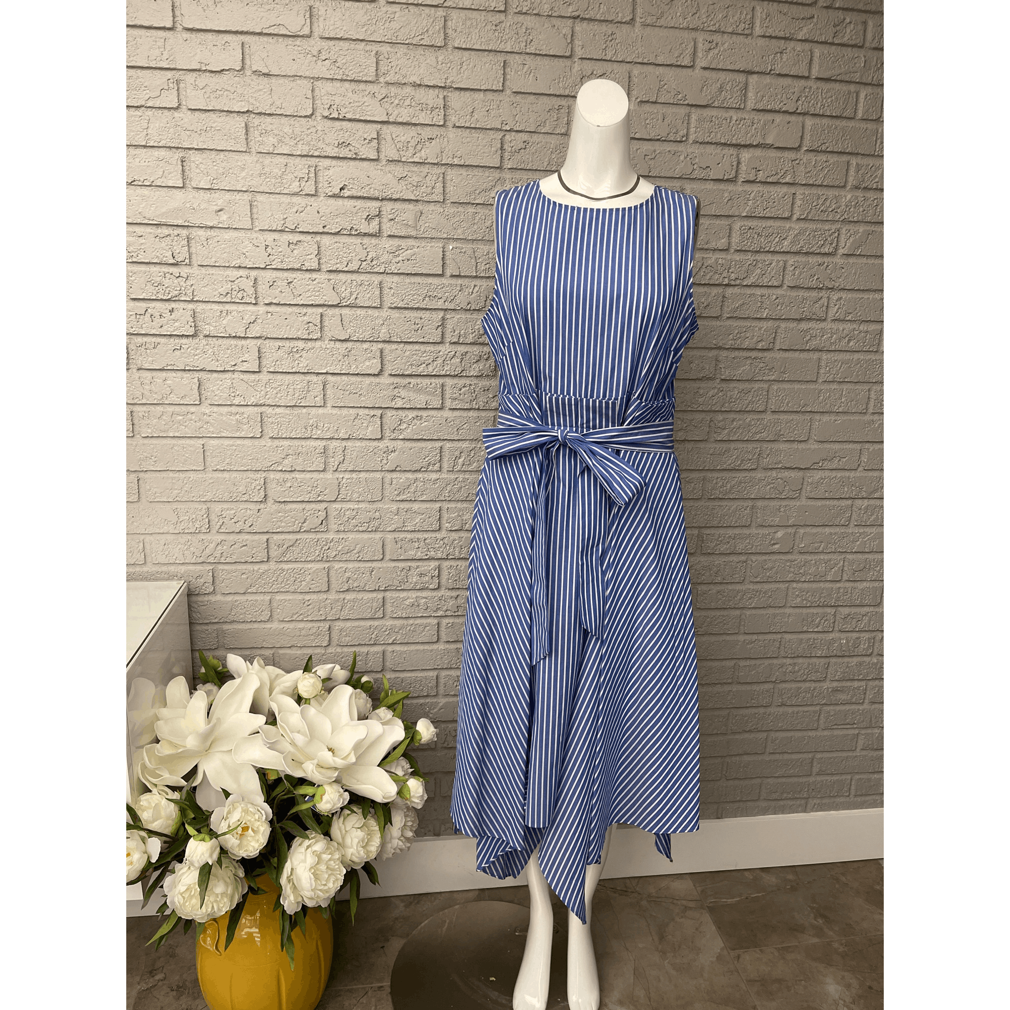 Tahari Arthur S Levine Sleeveless Striped Asymmetrical Dress