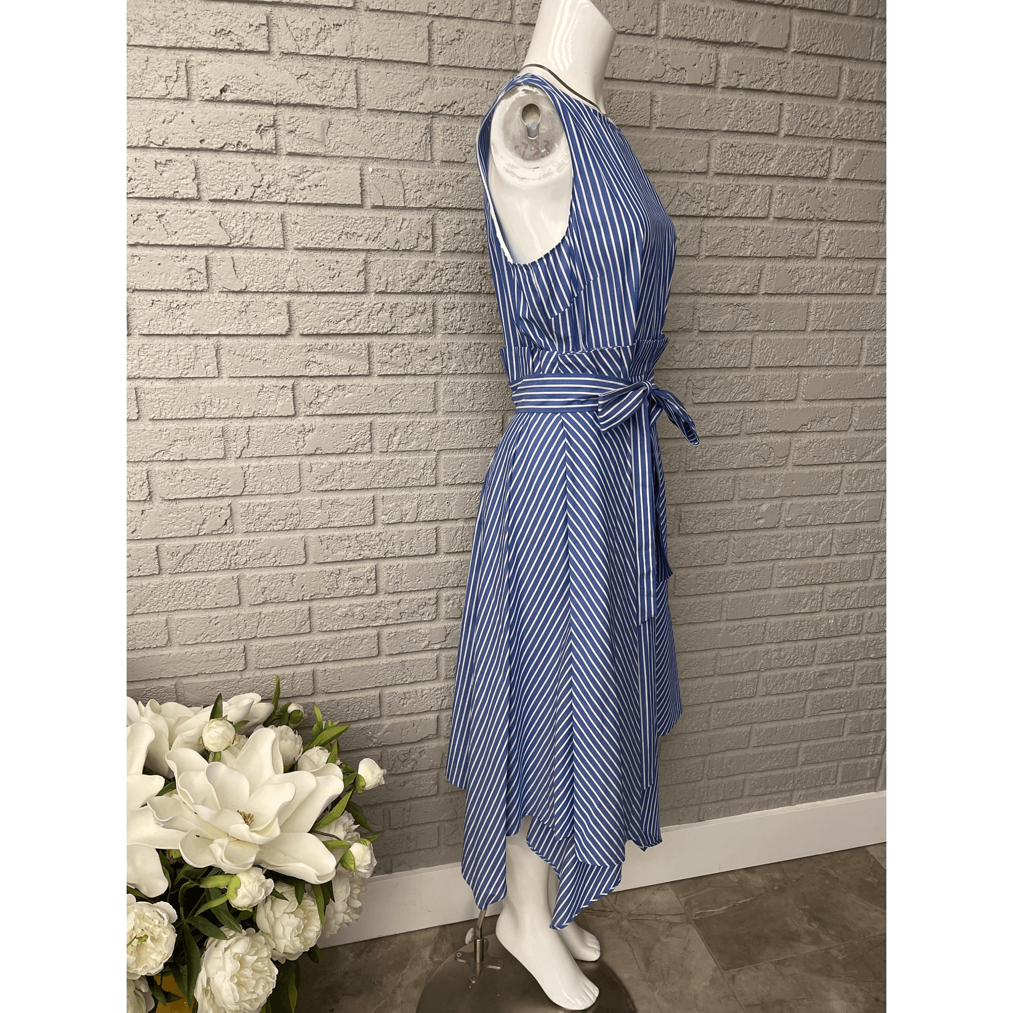 Tahari Arthur S Levine Sleeveless Striped Asymmetrical Dress