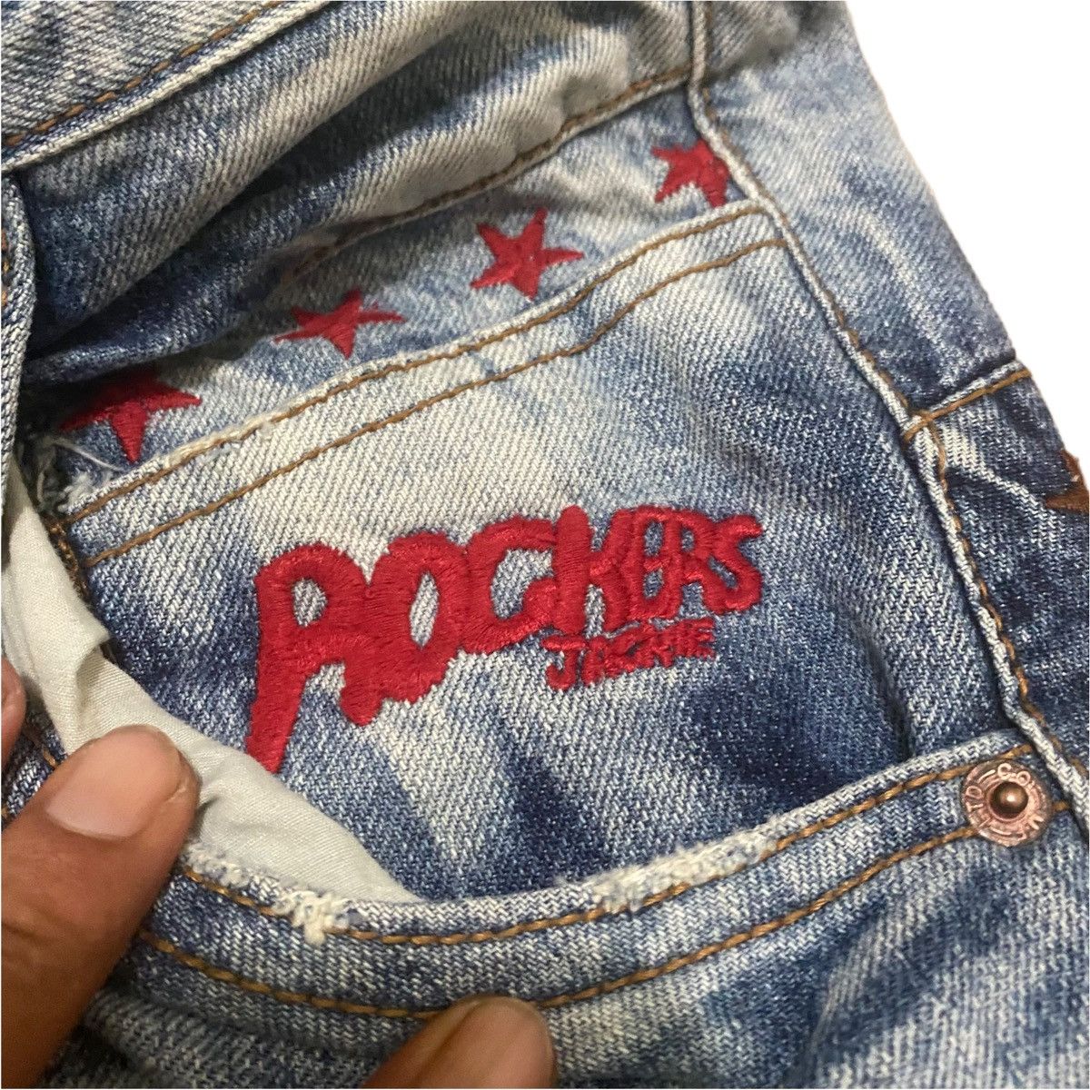 Japanese Brand Vintage 32x29 Rocker Distressed Embroidery Star Punk Style Size US 32 / EU 48 - 16 Thumbnail