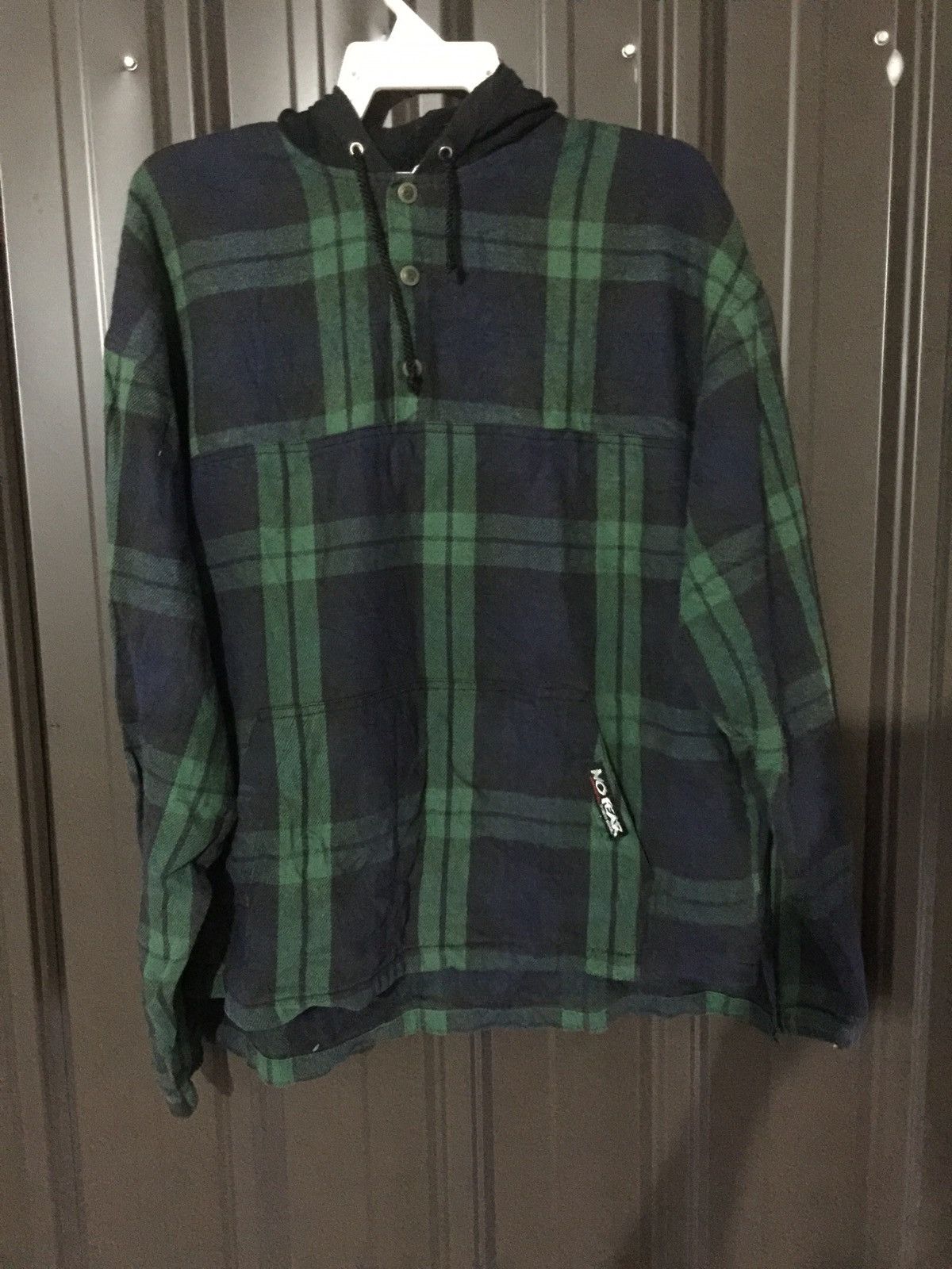 image of 1990X Clothing x No Fear 90's No Fear Plaid Tartan Hoodie Nice Design in Green, Men's (Size Large)