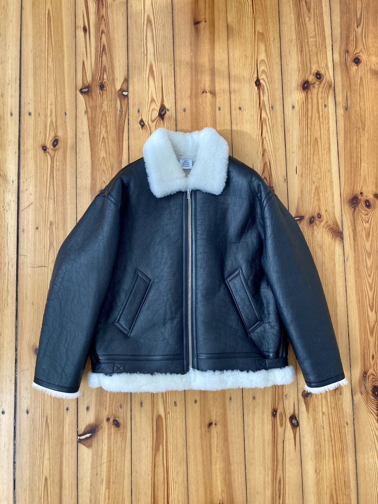 image of Vetements Pilot Shearling Leather Jacket in Black, Men's (Size Small)