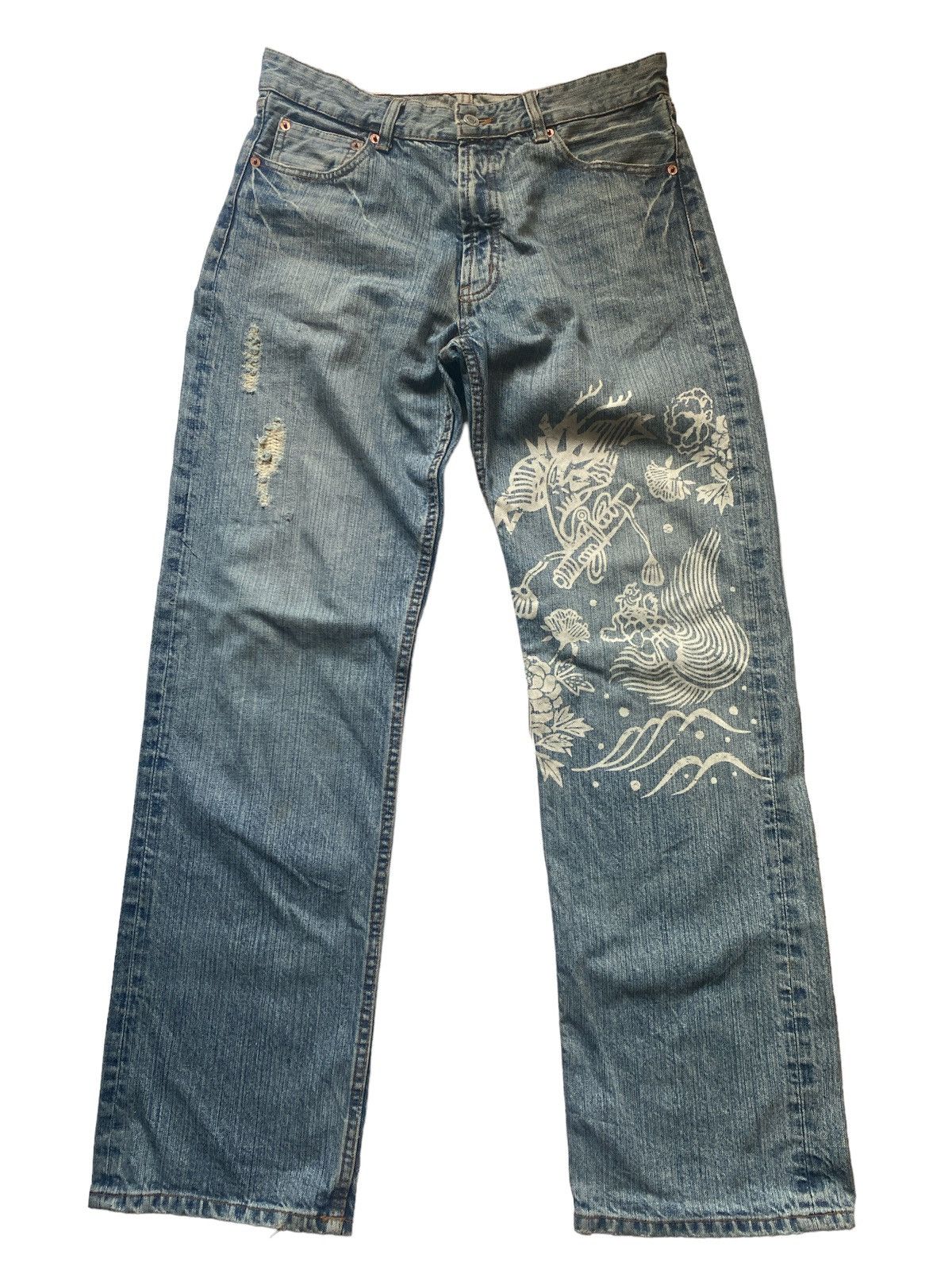 If Six Was Nine × Japanese Brand × Tornado Mart ARCHIVE KARAKURI DRAGON TRADITIONAL SNAKE SKULL DENIM Size US 32 / EU 48 - 1 Thumbnail