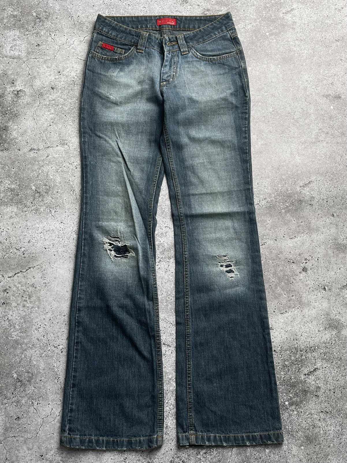 Distressed Frayed Trim Flared Jeans main image 0
