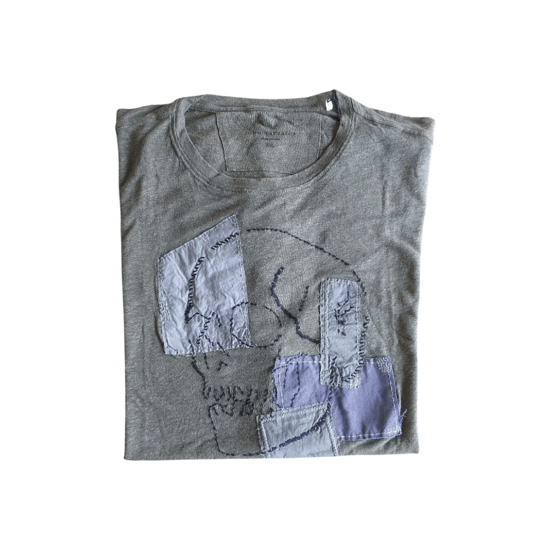 John Varvatos Patchwork Skull Tee Olive XXL 1 $129 IFD 0813