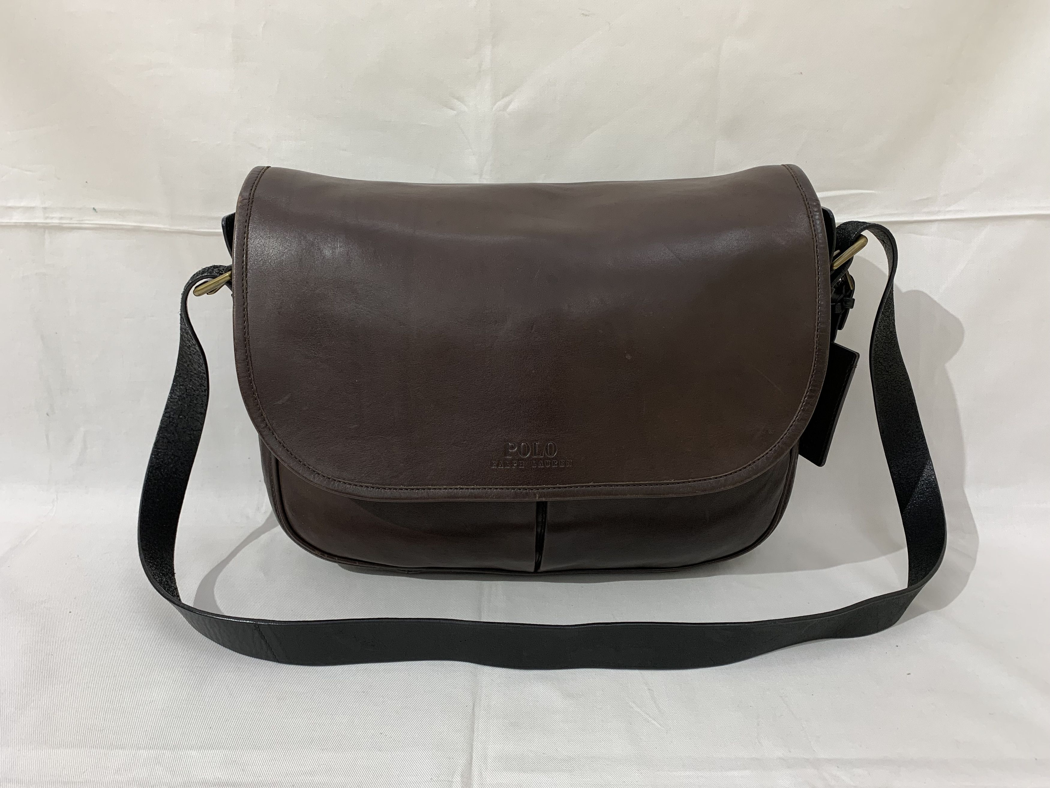 Polo Ralph Lauren Leather Messenger Bag RL Brown Leather Bag