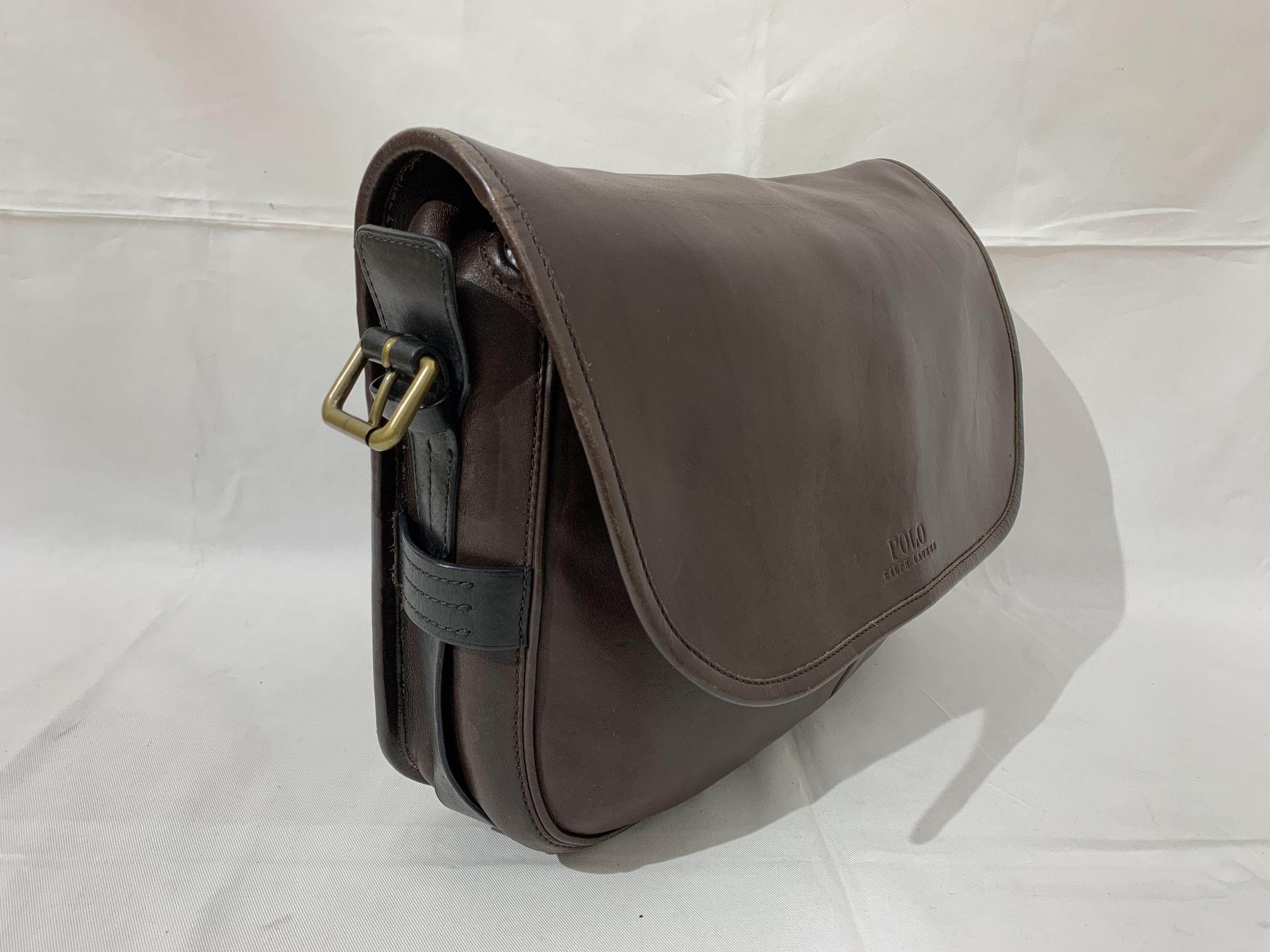 Polo Ralph Lauren Leather Messenger Bag RL Brown Leather Bag