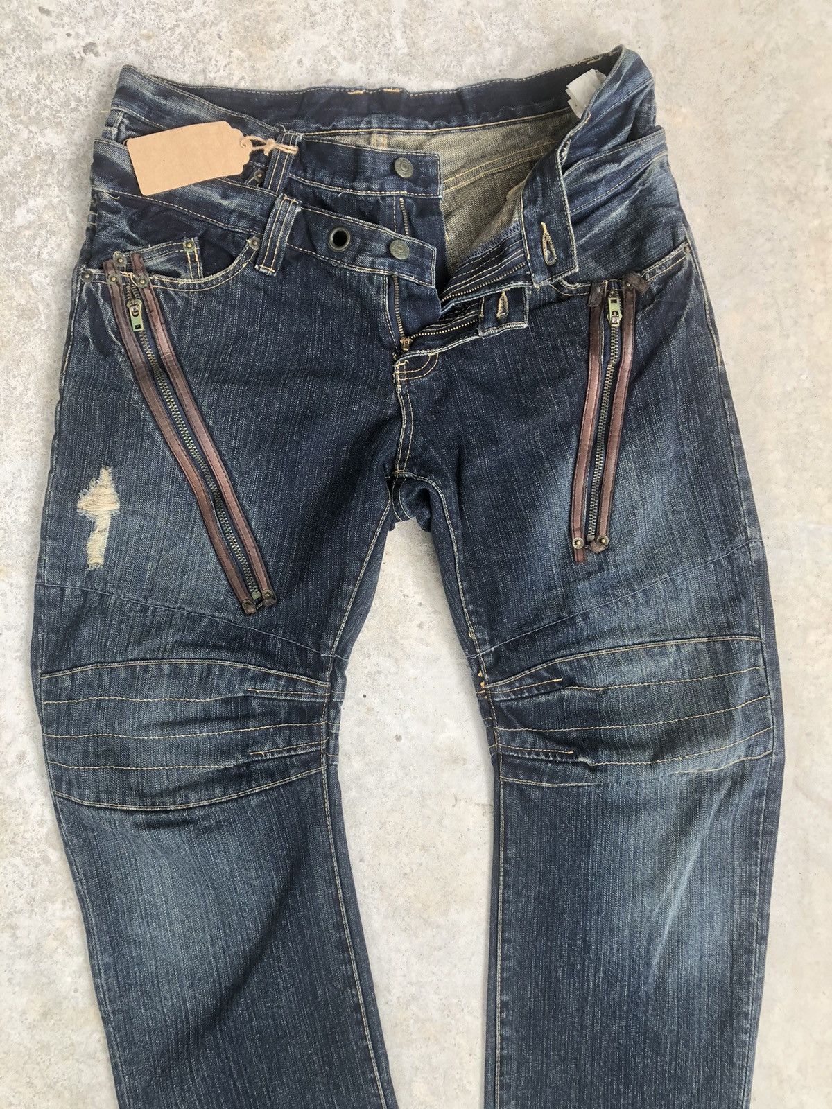 PPFM PPFM Double Waist Distressed Jeans Bikers Size US 34 / EU 50 - 3 Thumbnail