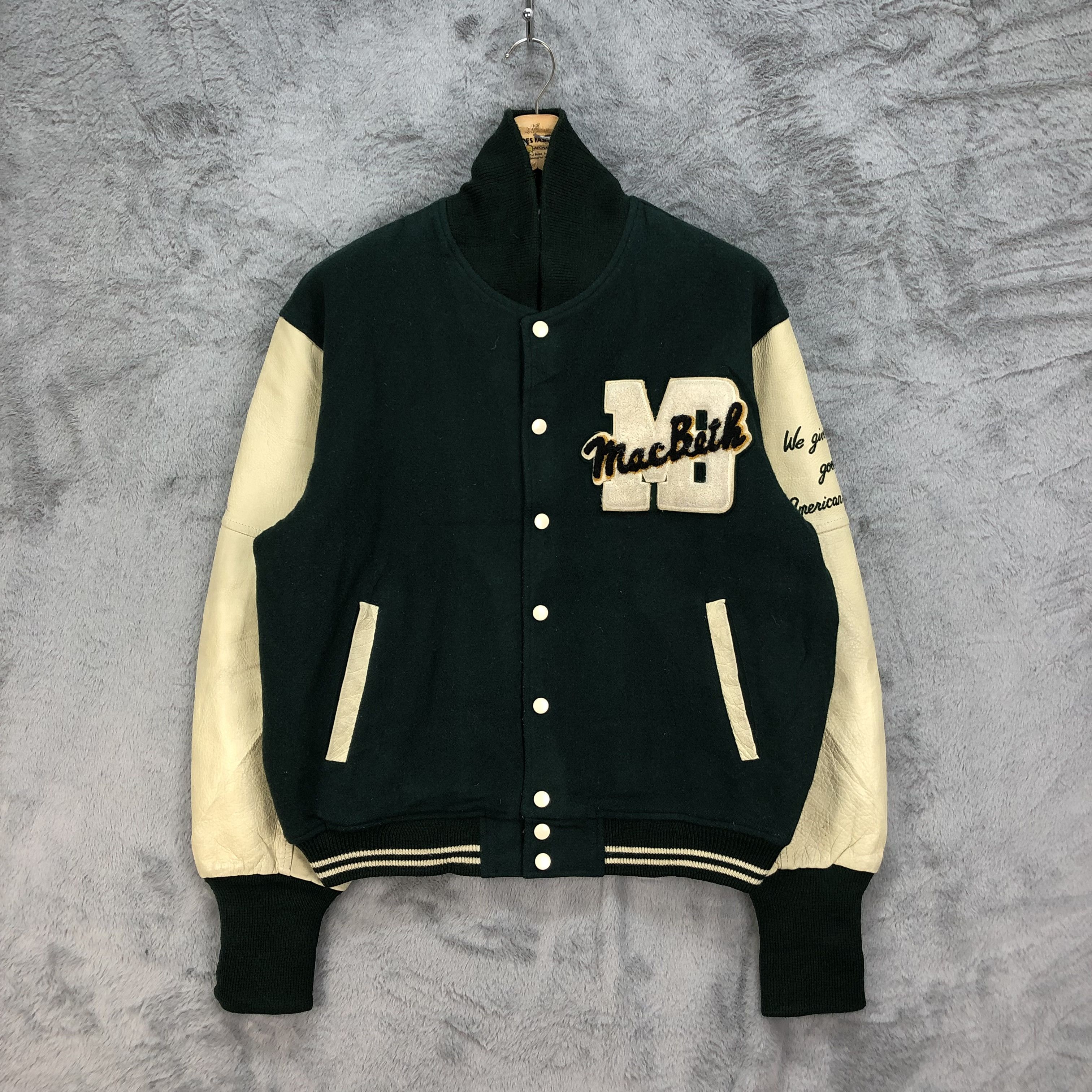 image of Avant Garde x Macbeth Vintage Mac Beth Wool Leather Varsity Jacket 4844-173 in Green (Size Medium)