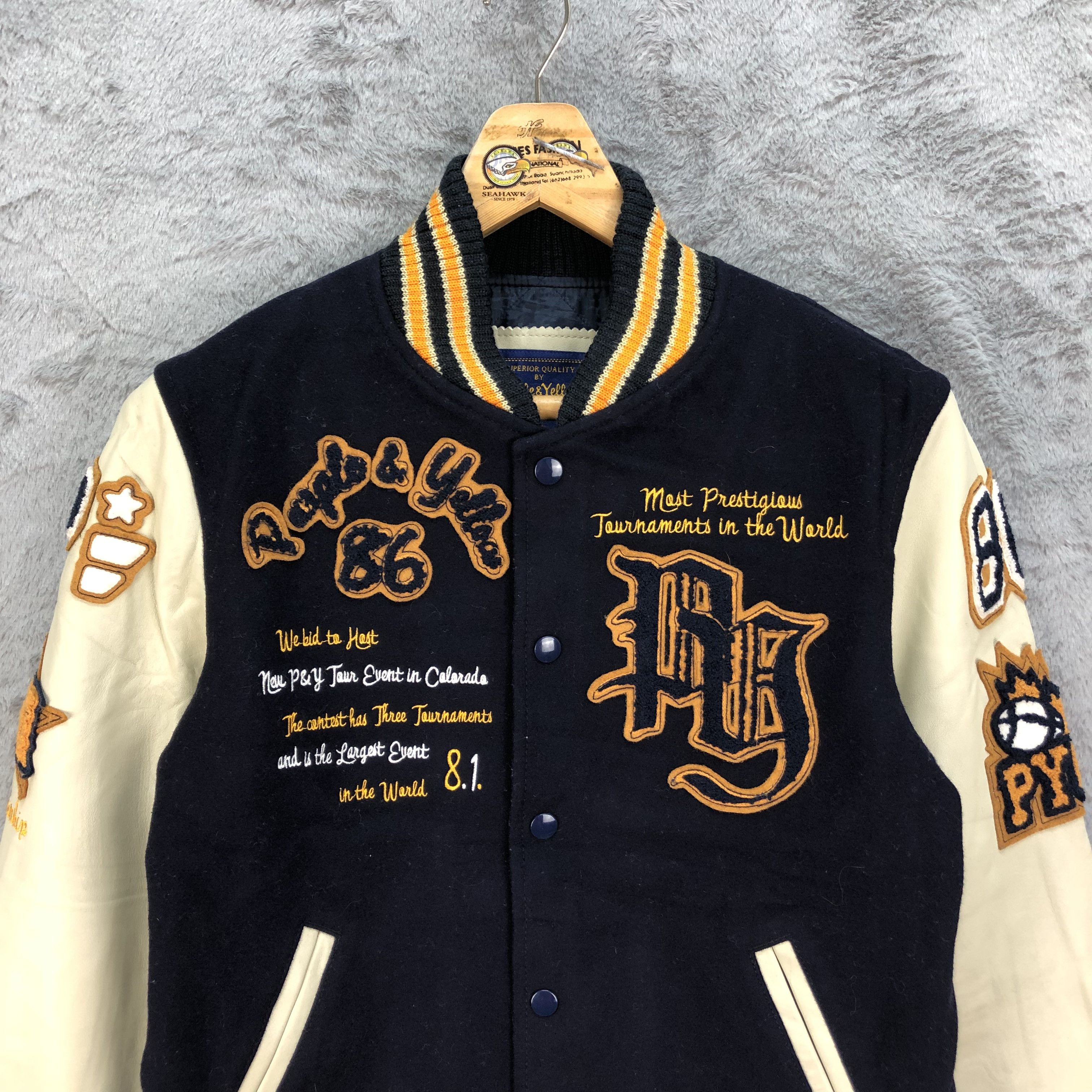 Other PURPLE & YELLOW Wool Leather Varsity Jacket #4783-169 Size US M / EU 48-50 / 2 - 2 Thumbnail