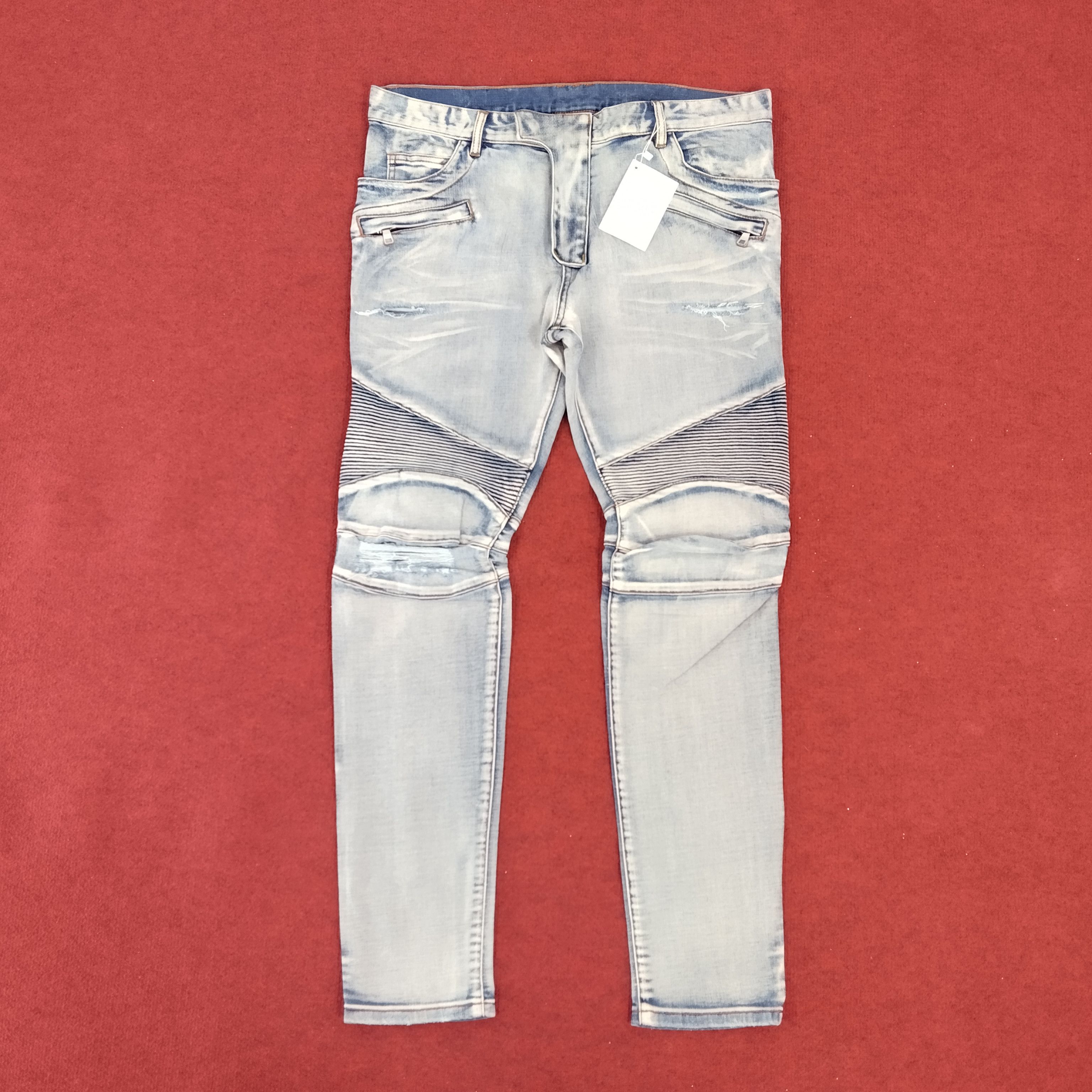 image of Biker Denim x Racing Balmain Paris Bikers Motorcycle Streetwear Streetwear Jeans in Light Blue (Siz