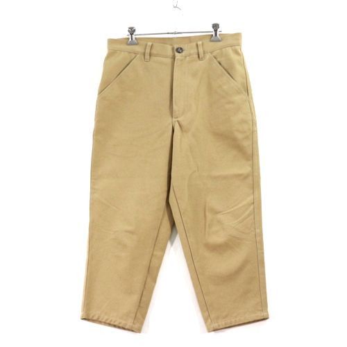 Cropped Pants Beige Workstitch Cotton Twill Plain