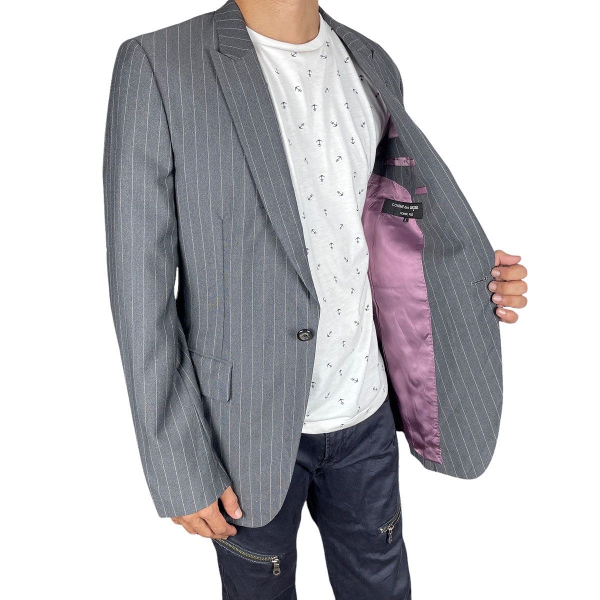 Comme des Garcons Homme Plus 🌟CDG HOMME PLUS SS 2004 STRIPED MOHAIR BALZER COAT Size US S / EU 44-46 / 1 - 1 Thumbnail