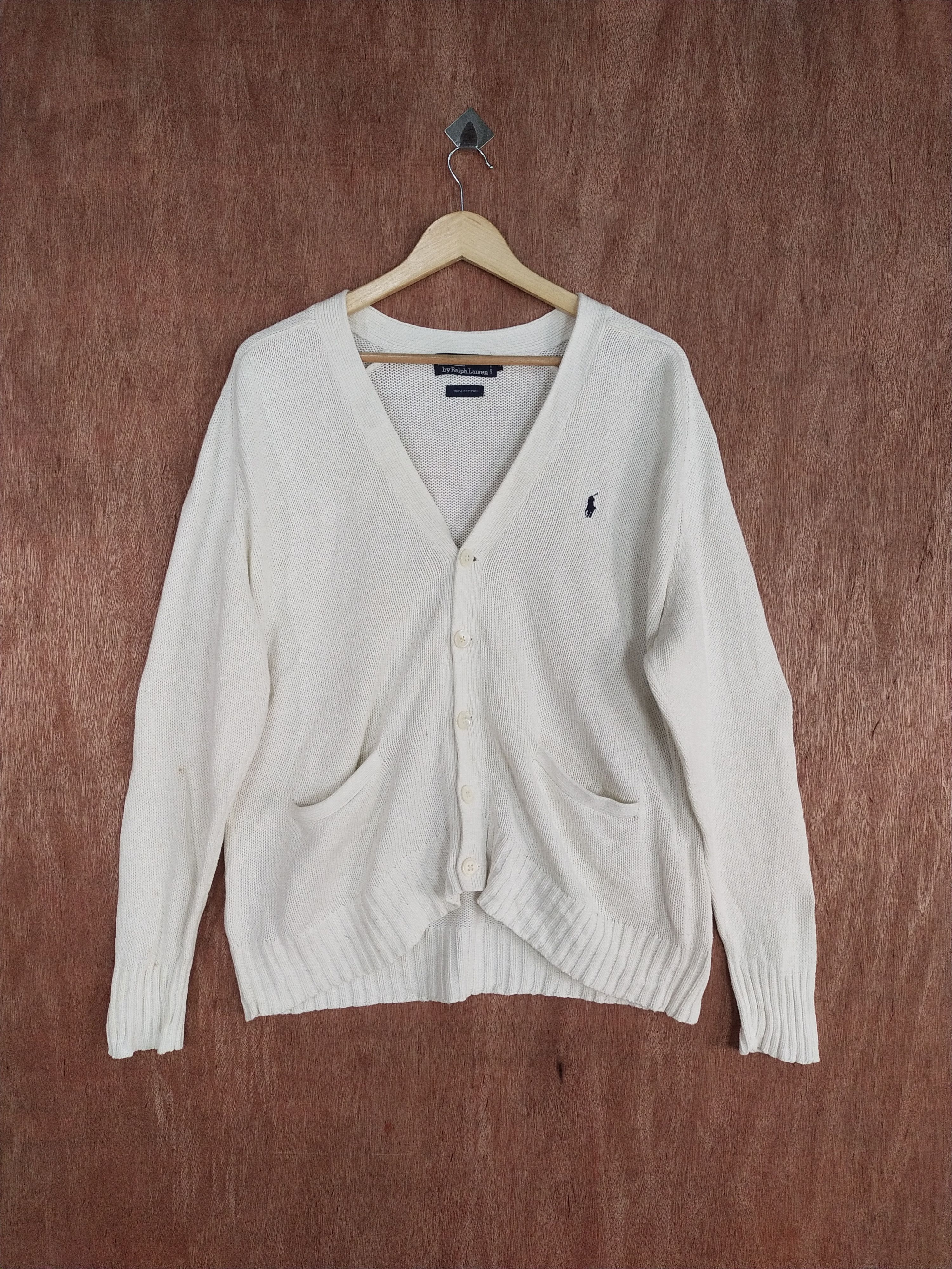 Japanese Brand DL Polo Ralph Lauren white cardigan knitwear #H282 Size US M / EU 48-50 / 2 - 1 Thumbnail