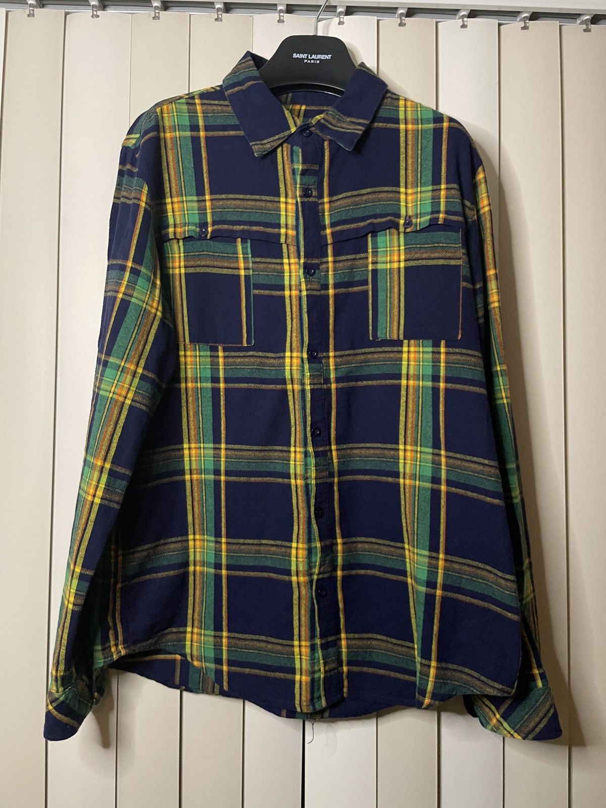 image of 00S Grunge Plaid Green Yellow Flannel, Men's (Size Medium)