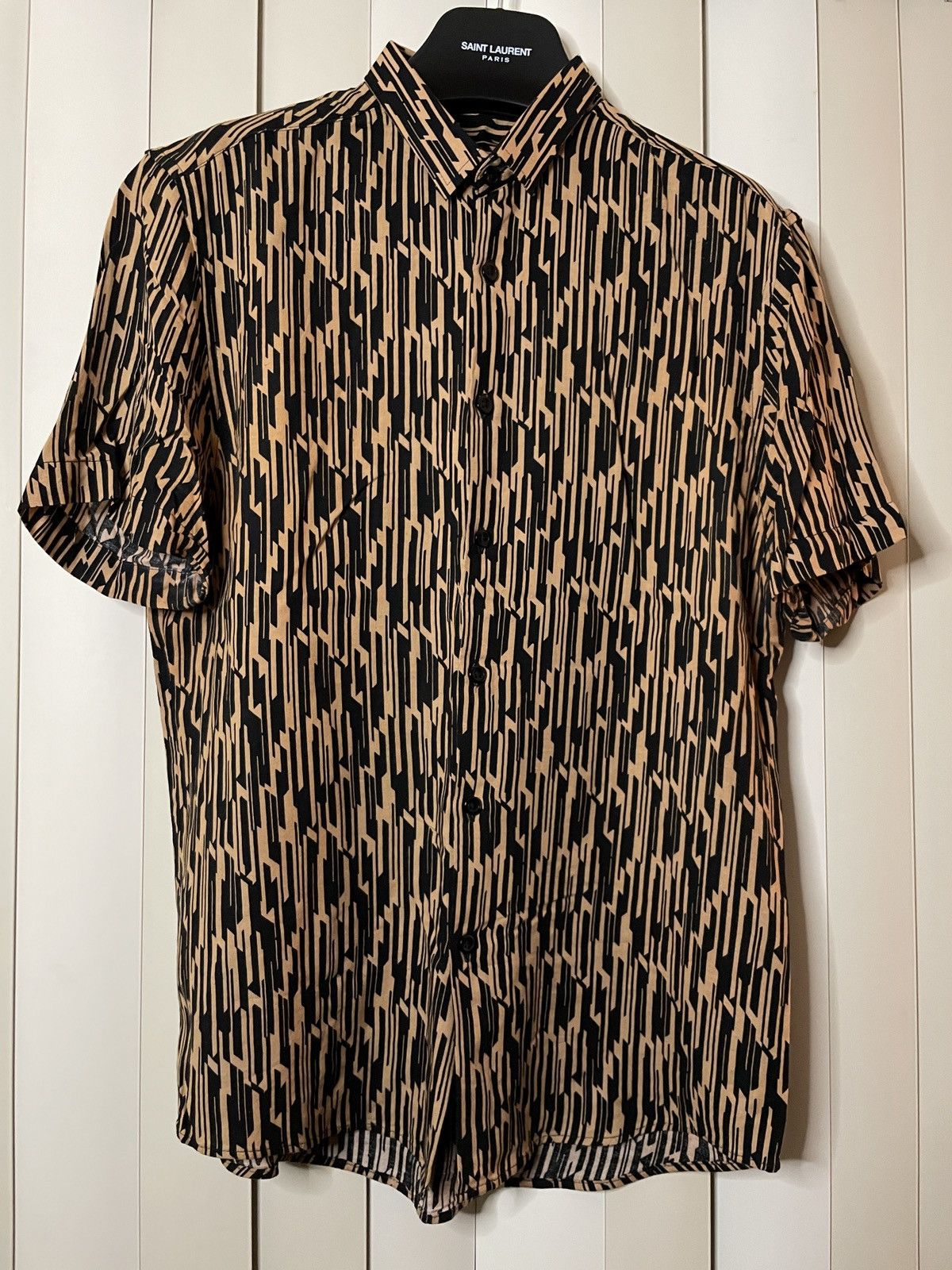 image of Vintage Silky Brown/black 80's Style Button Up Shirt, Men's (Size Small)