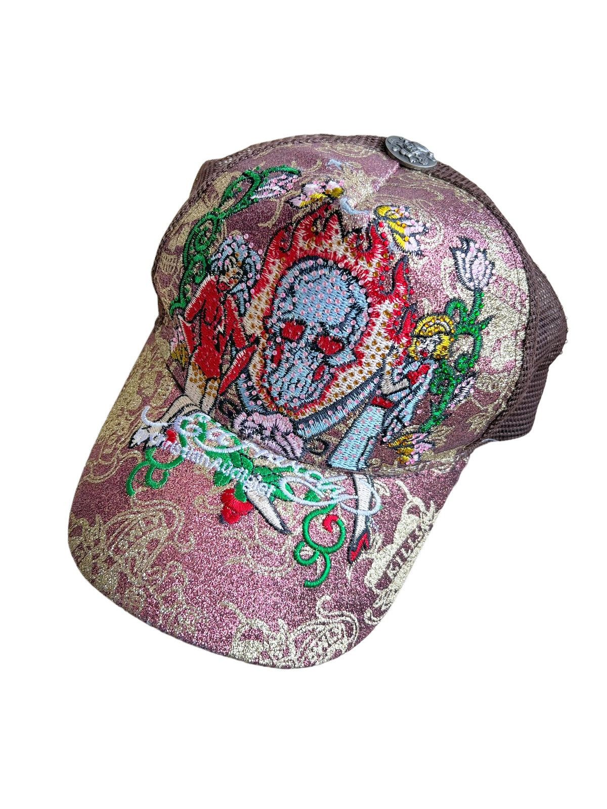 Christian Audigier OG Ed Hardy Swarovski Bling Women & Skulls Mesh Cap Hat Size ONE SIZE - 2 Thumbnail