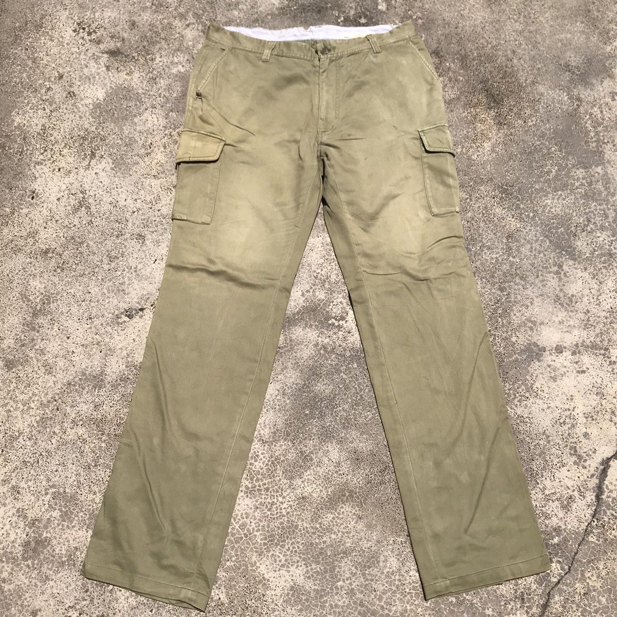 image of Vintage Trousers Faded Tactical Cargo Pants in Olive, Men's (Size 34)