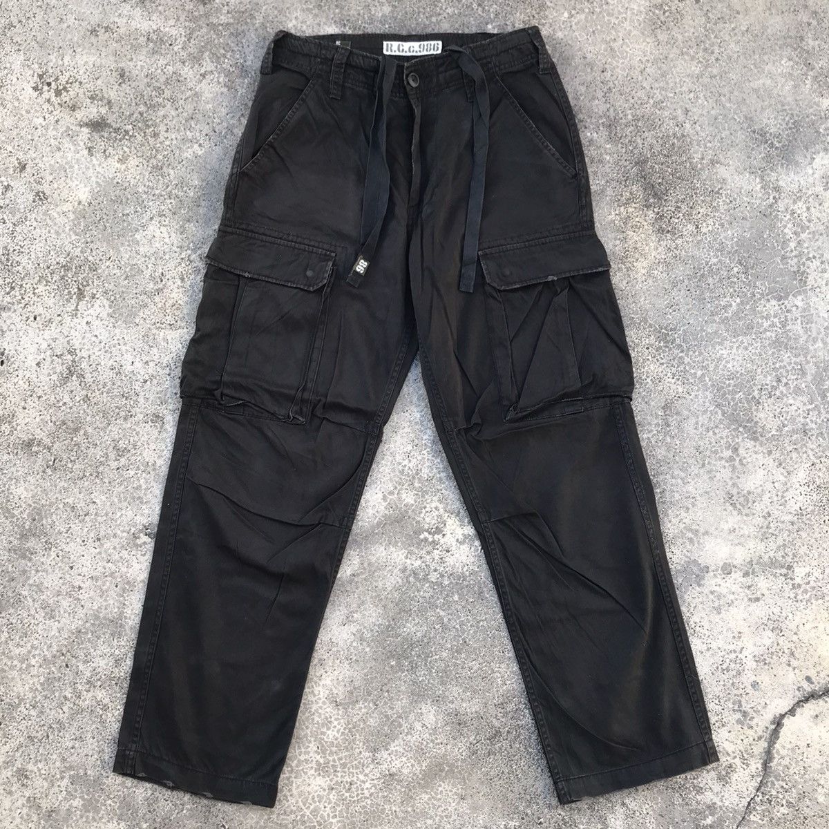 image of Real Crush Clothing Faded Big Pocket Tactical Cargo Pants in Black, Men's (Size 30)