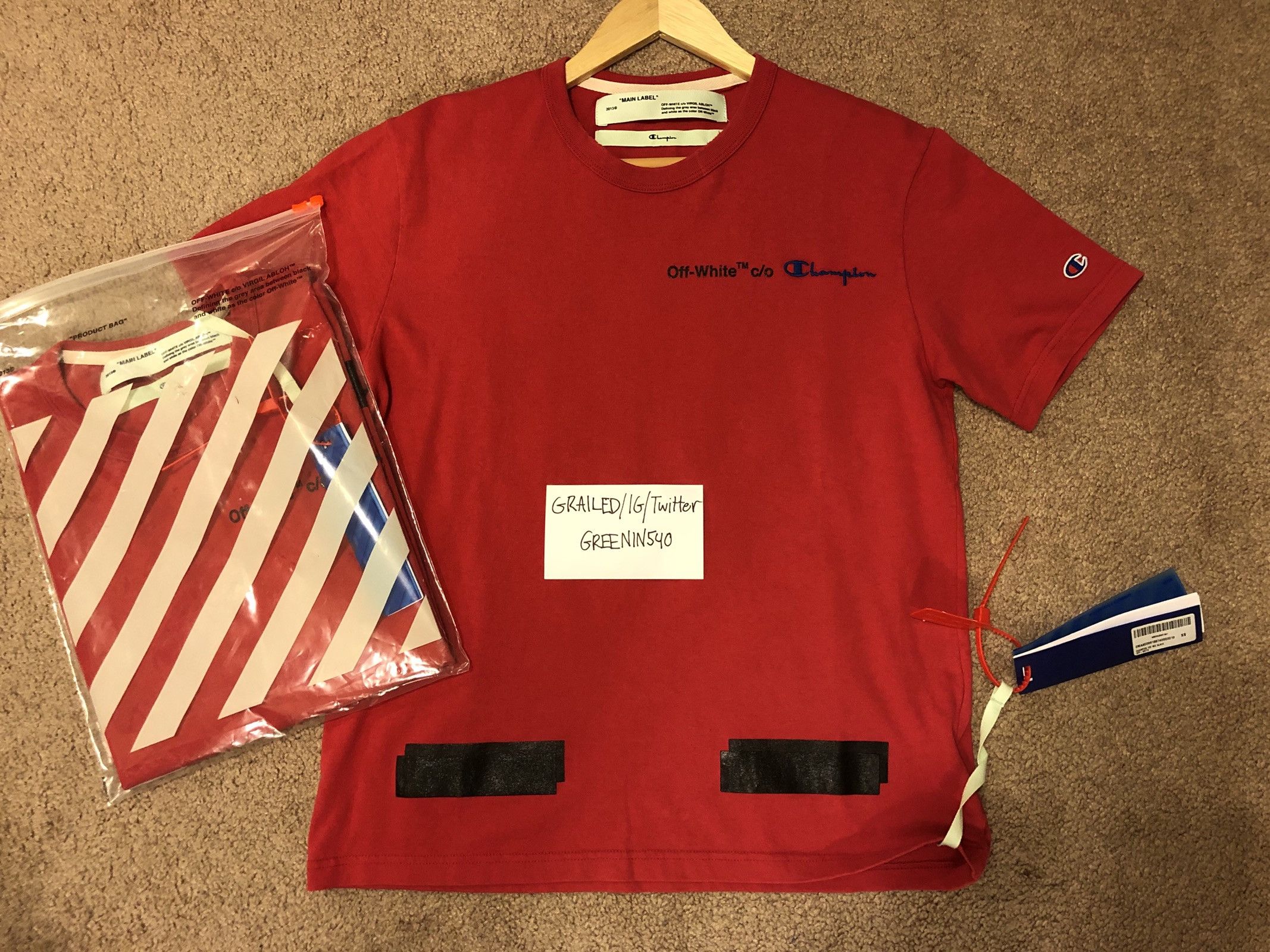 Off white x store champion red tee