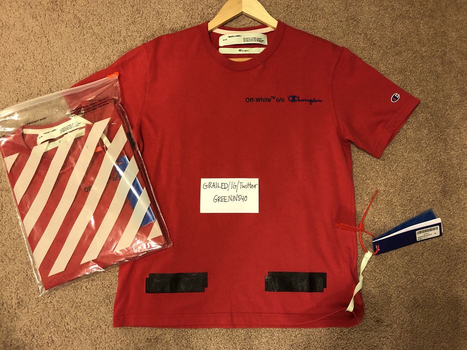 Off white champion tee hot sale red