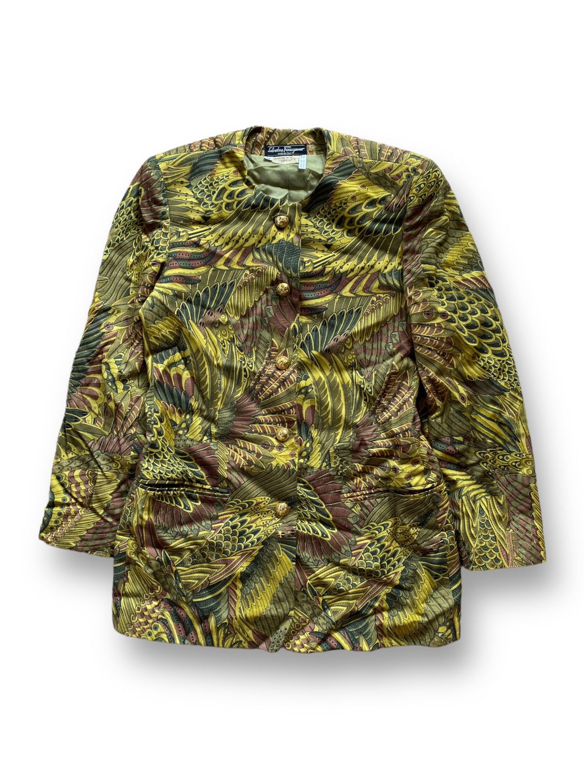 image of Salvatore Ferragamo Full Print Quilted Jacket. R3 in Green, Women's (Size Small)