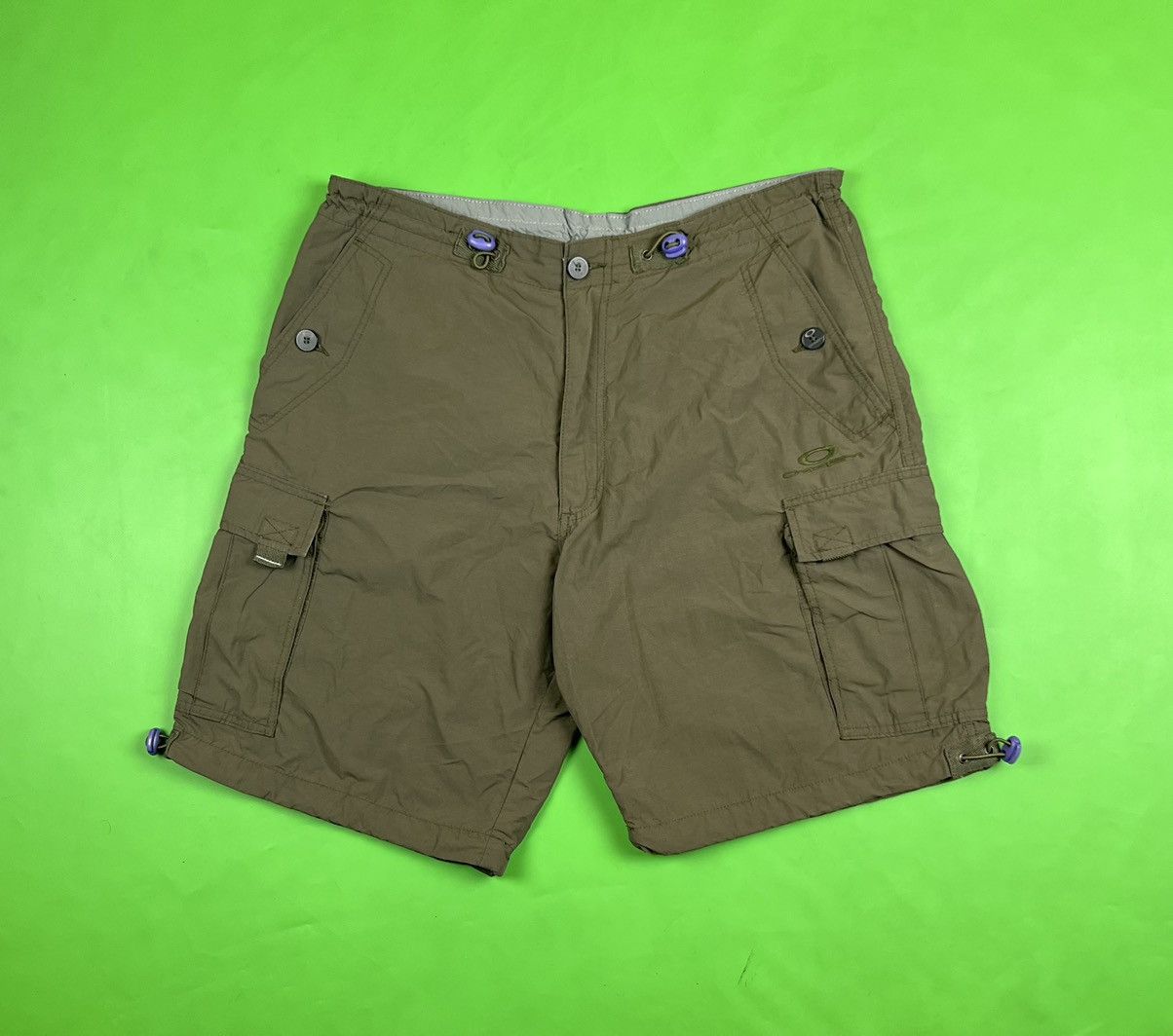 image of 2000’S Oakley Software Waxed Cargo Shorts Made In Usa in Khaki, Men's (Size 34)