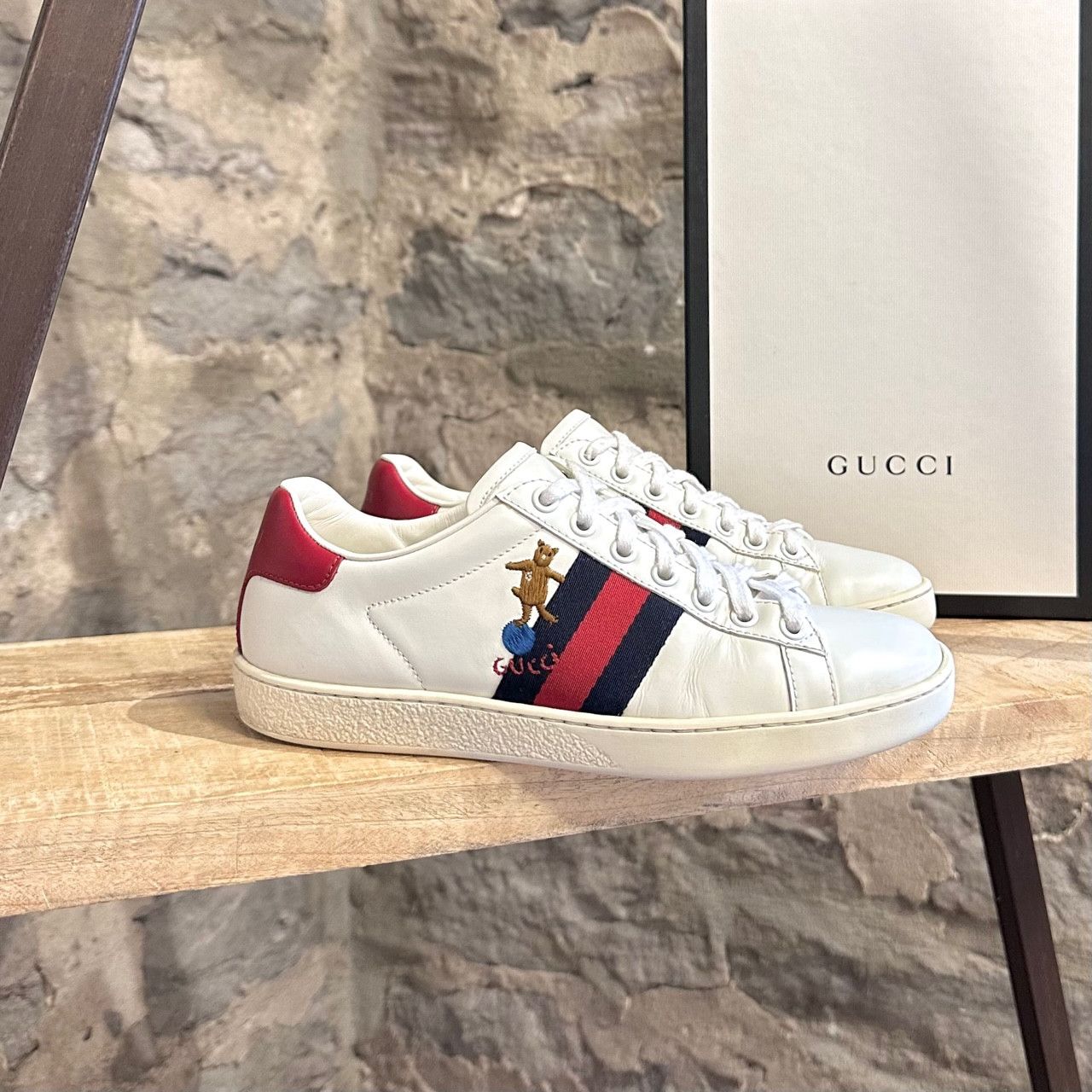 Gucci Gucci White Leather Embroidered Ace Low-top Sneakers Size US 6 / IT 36 - 1 Thumbnail