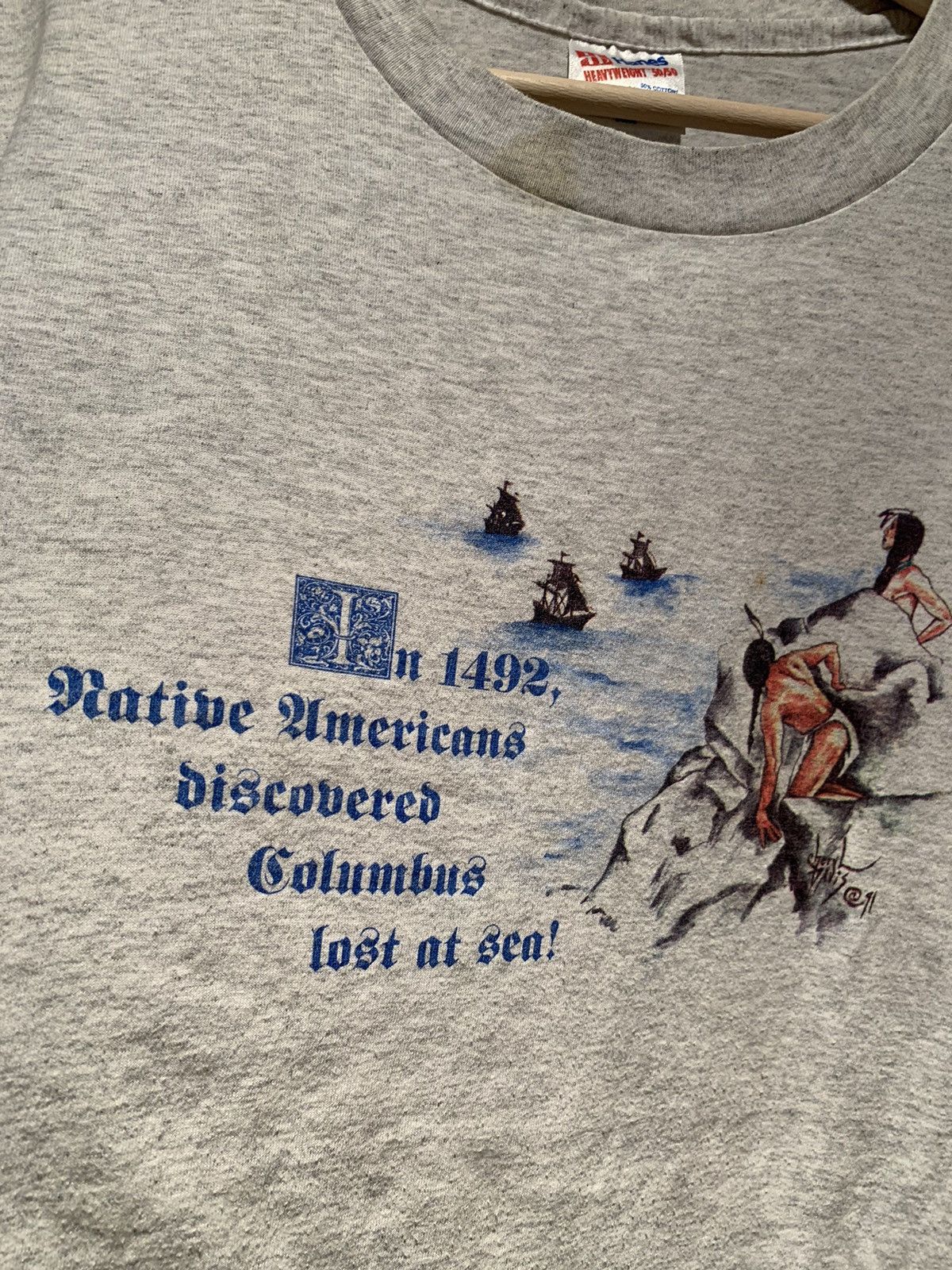 Vintage *RARE* Vintage 1991 Native Americans Columbus Single Stitch Size US L / EU 52-54 / 3 - 2 Thumbnail
