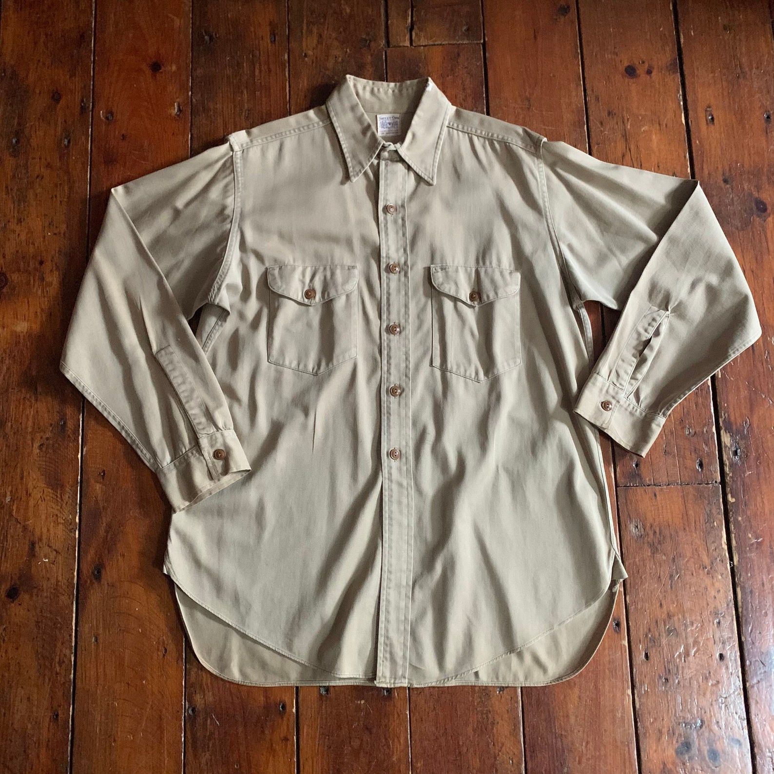 Vintage 40s 50s Sweet Orr Khaki Cotton Sanforized Workwear Shirt Size US M / EU 48-50 / 2 - 1 Thumbnail