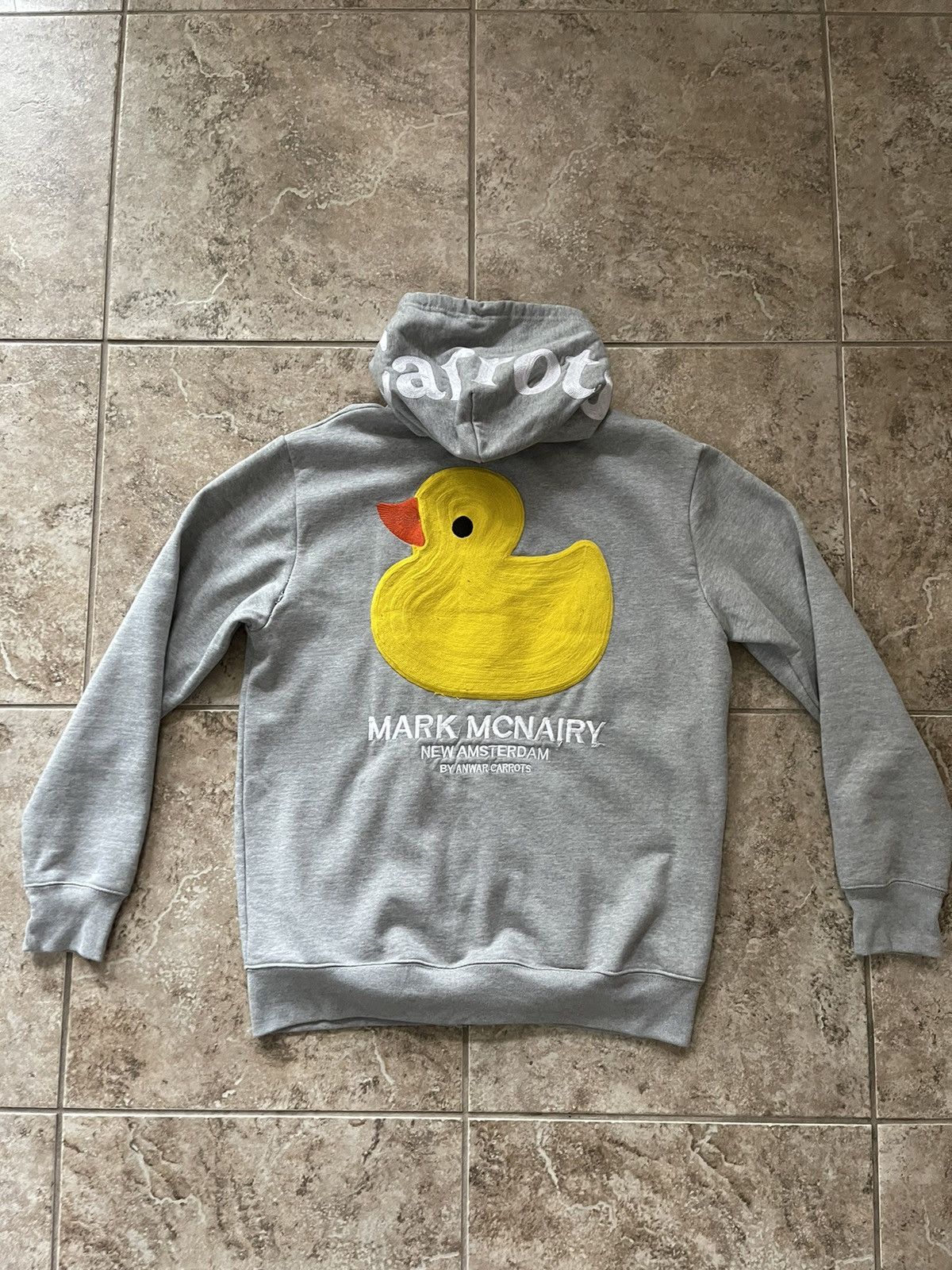 image of Anwar Carrots X Marc Mcnairy Embroidery Zip Up Jacket Hoodie in Grey, Men's (Size Large)