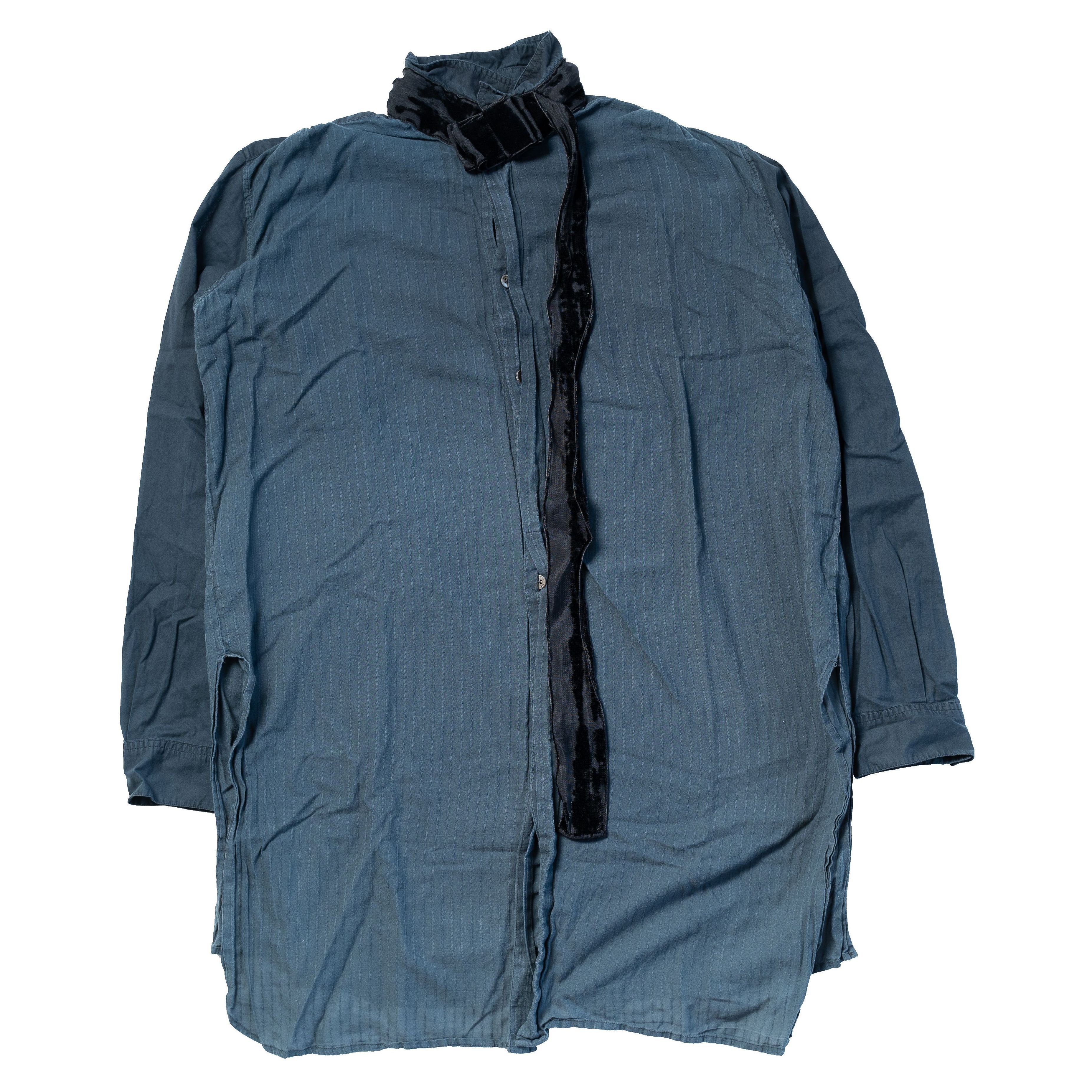 image of Ann Demeulemeester Ss14 Oversized Velvet Bow Tie Collar Shirt in Blue, Men's (Size Small)