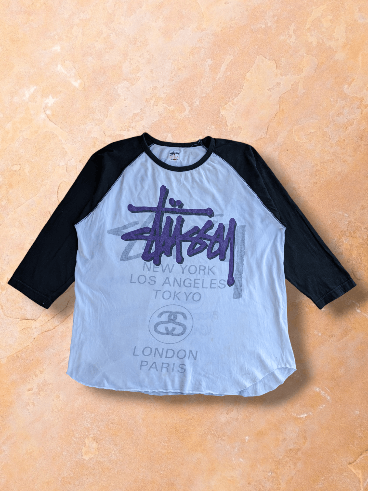 image of Stussy Mirror Overprint Raglan T-Shirt in White, Men's (Size XL)