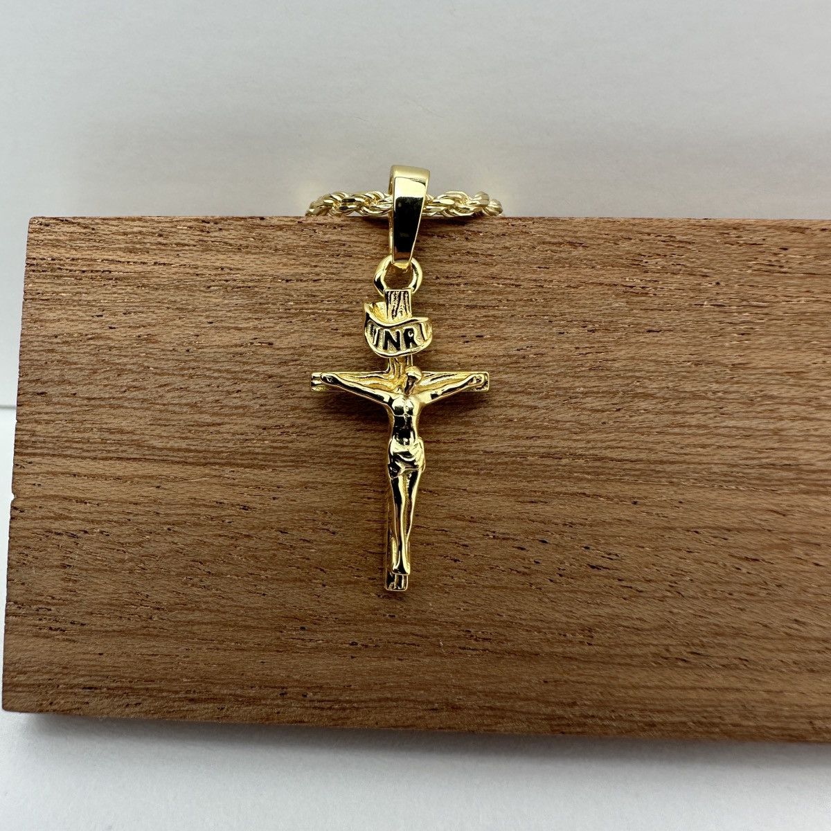 Jewelry Gold Chain 14k Gold Vermeil Rope Chain And Cross Set 2mm 20” Size ONE SIZE - 4 Thumbnail