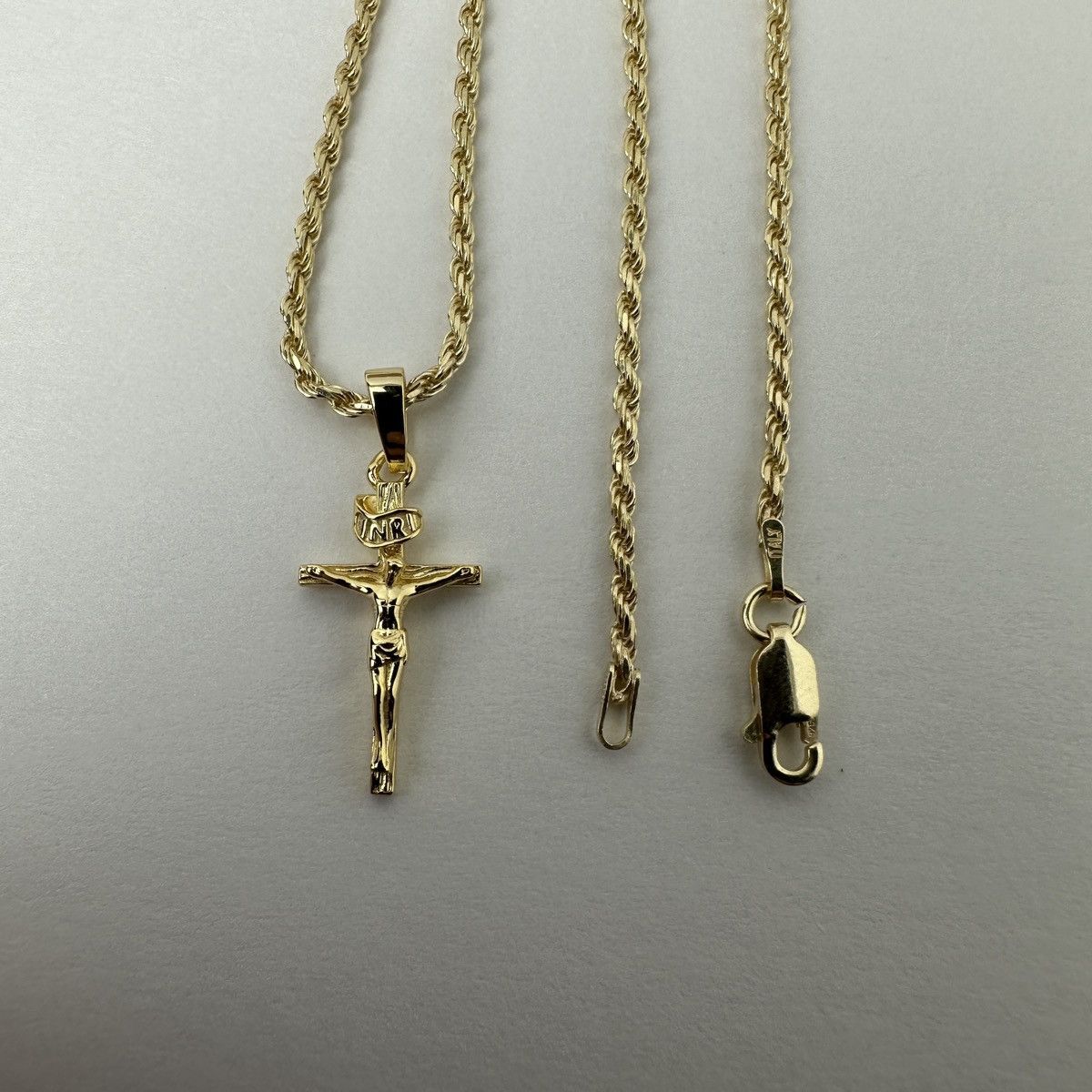 Jewelry Gold Chain 14k Gold Vermeil Rope Chain And Cross Set 2mm 20” Size ONE SIZE - 6 Thumbnail