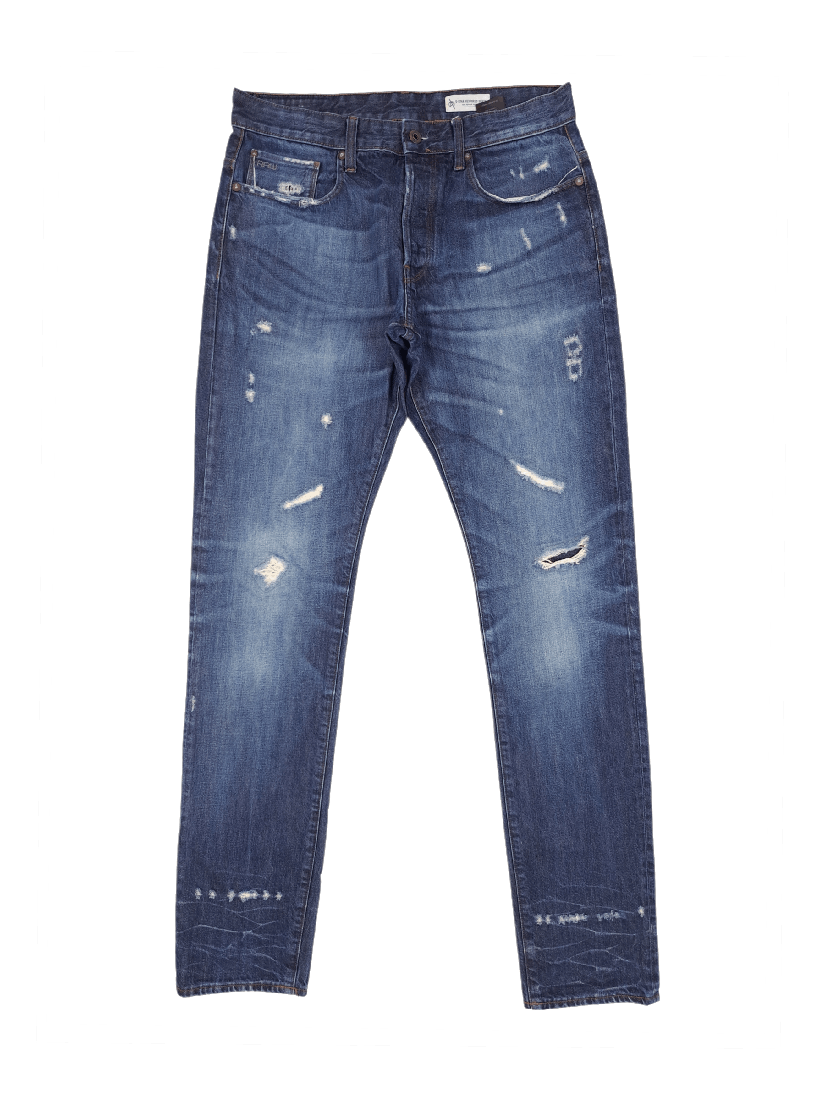 G-Star 💎 G-star Raw 33/36 Distressed Tapered Navy Blue Denim Jeans Size US 33 - 1 Thumbnail