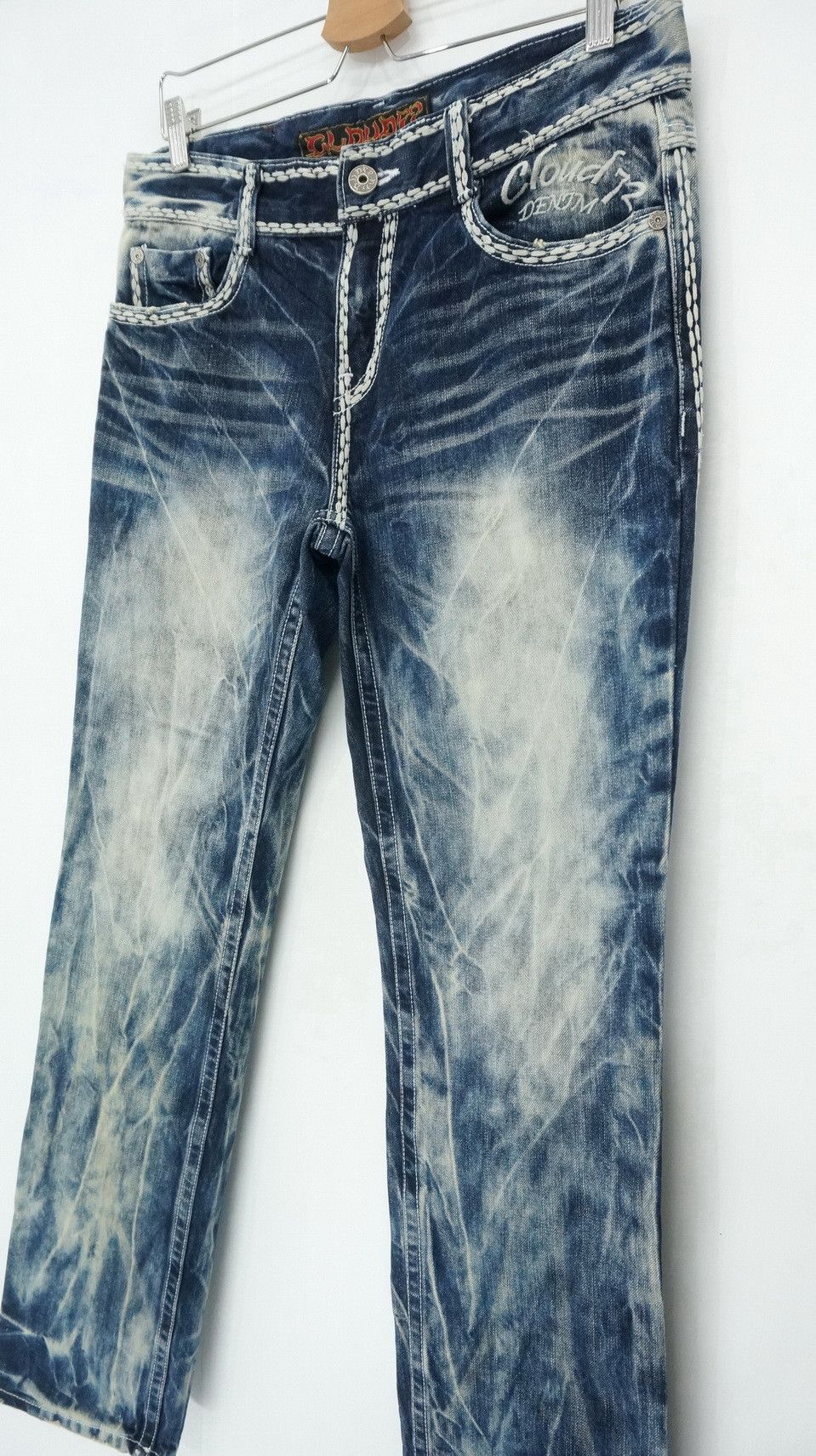 Japanese Brand 🎌 CLOUD72 Distressed Big Stitch Sashiko Slim fit Denim Size US 32 / EU 48 - 14 Thumbnail